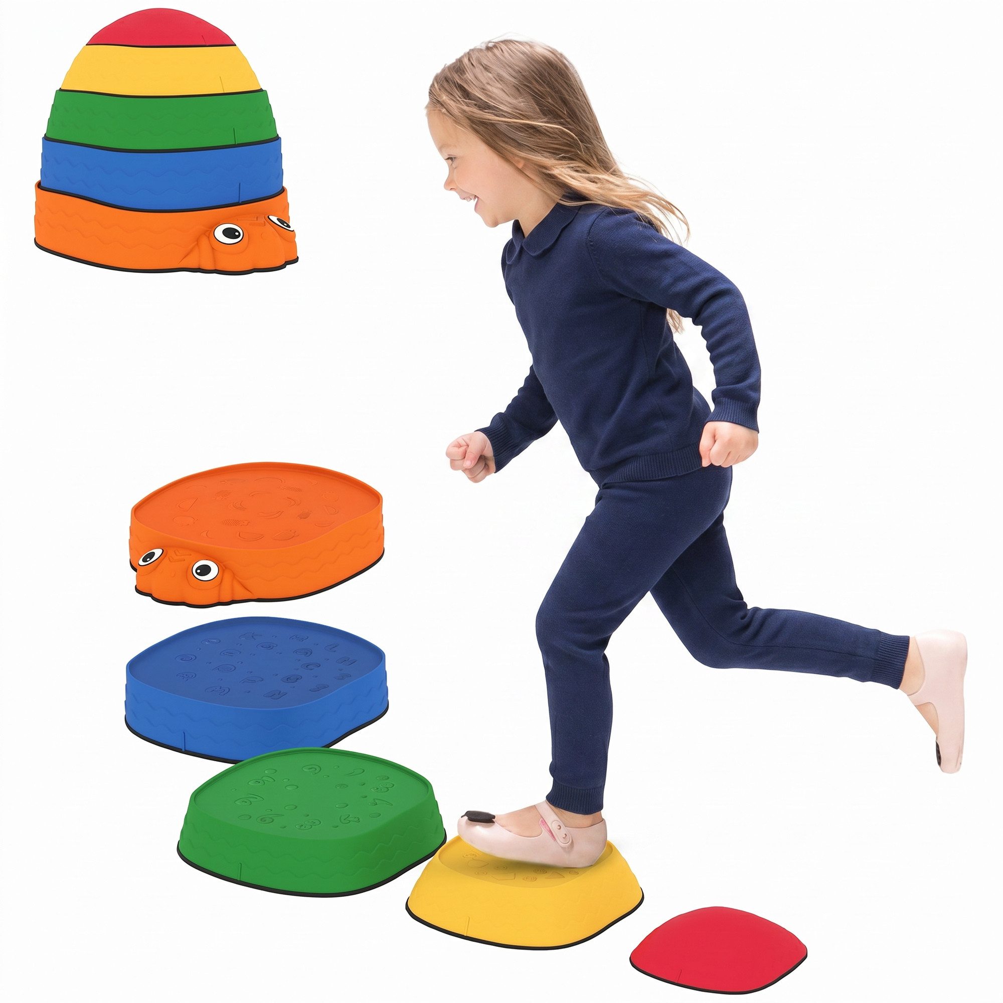 AIYAPLAY Stapelspielzeug Rutschfeste Trittsteine für Kinder Gleichgewicht & Motorik, (stapelbar Balance Steine, 5-tlg), für 2-8 Jahren, für Drinnen Draußen