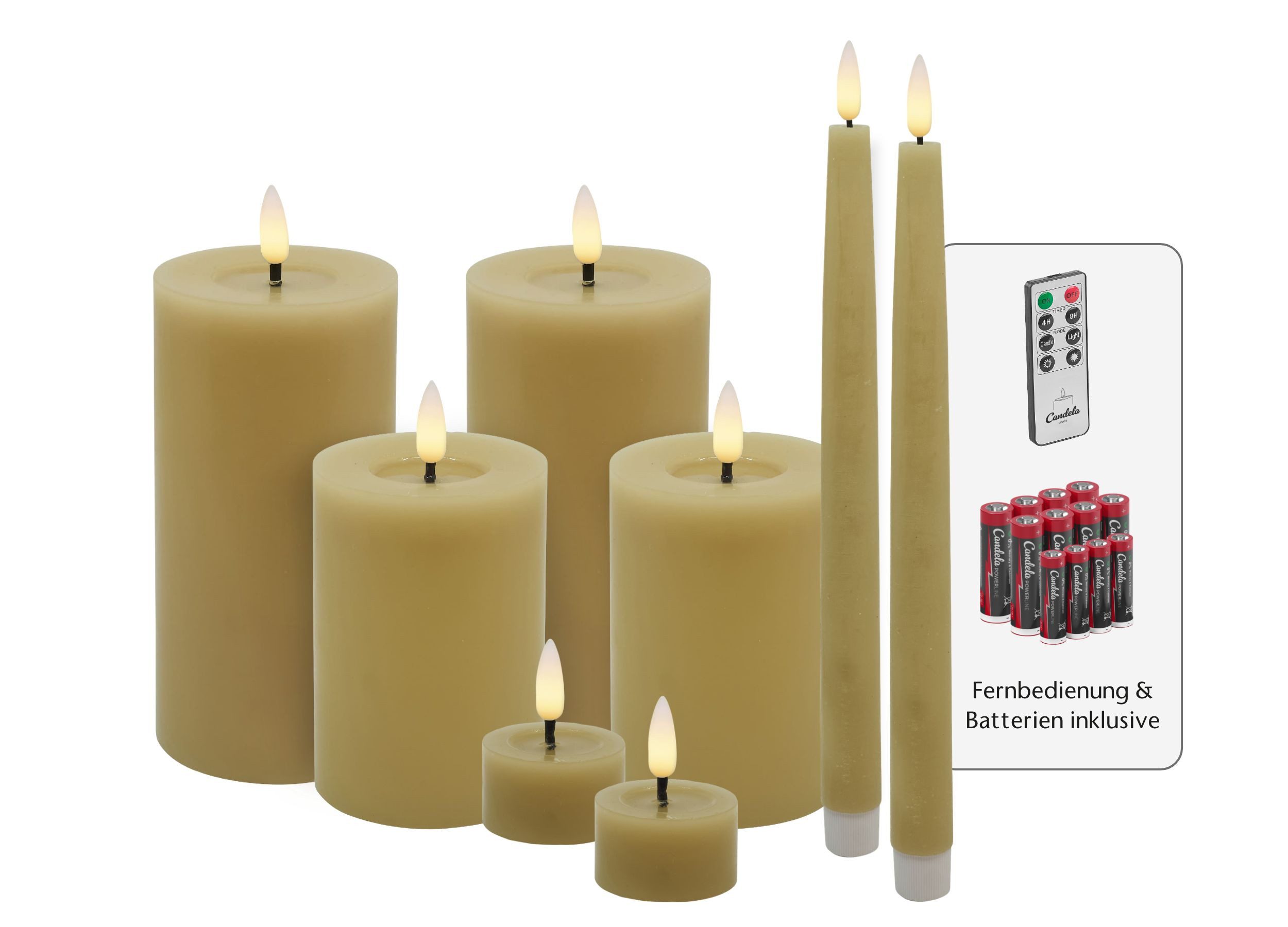 LC Home LED-Kerze (Spar-Set, 8-tlg., verschiedene Größen), Echtwachs, Dimmbar, Timer Funktion