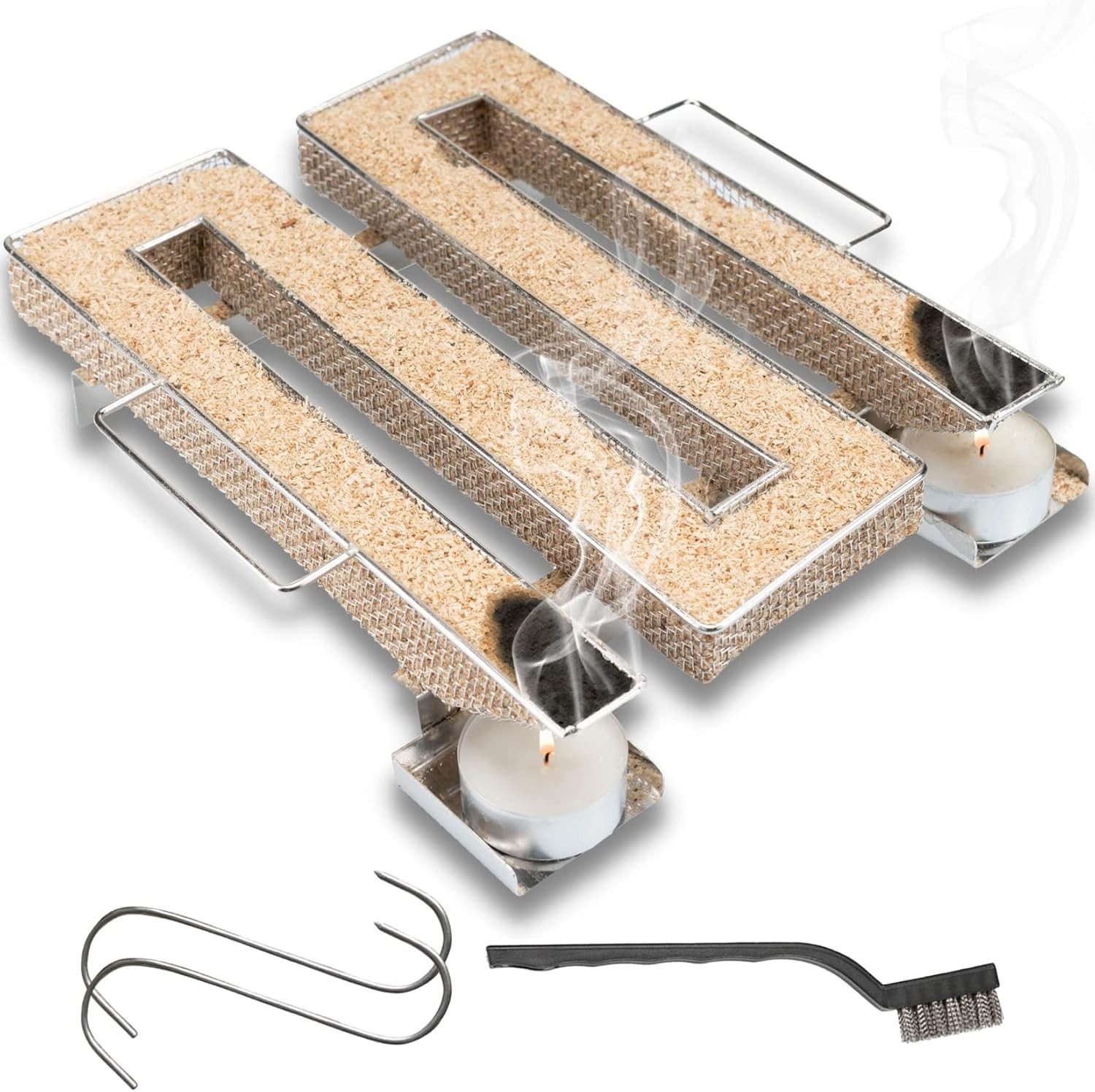 riijk Räucherbox Räucherschnecke Kaltrauchgenerator Edelstahl Cold Smoke (Rauchgenerator Set) Smoker, Haken, Bürste Kaltraucherzeuger für professionelles Kalträuchern zu Hause.