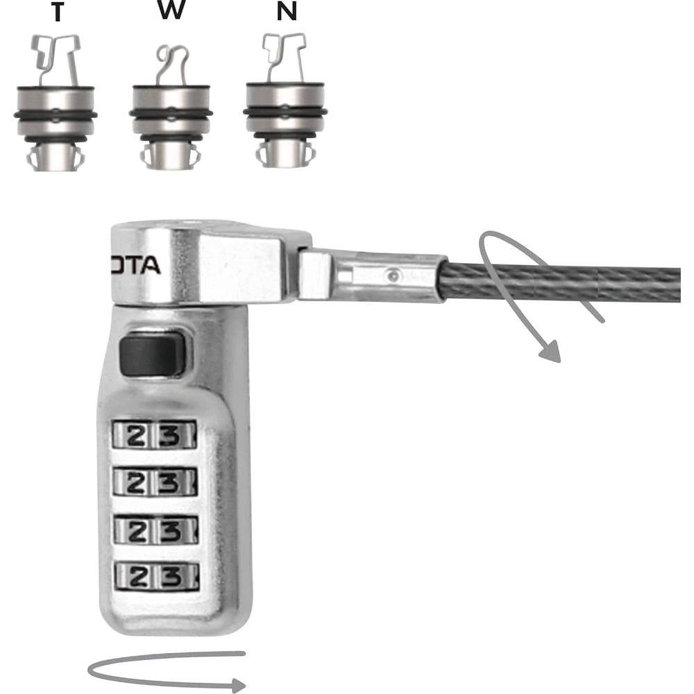 DICOTA Laptopschloss Laptopschloss mit 3-fach austauschbaren Kopfmechanismus inkl D31713, für alle Netbooks/Notebooks/Monitore/TVs oder Beamer