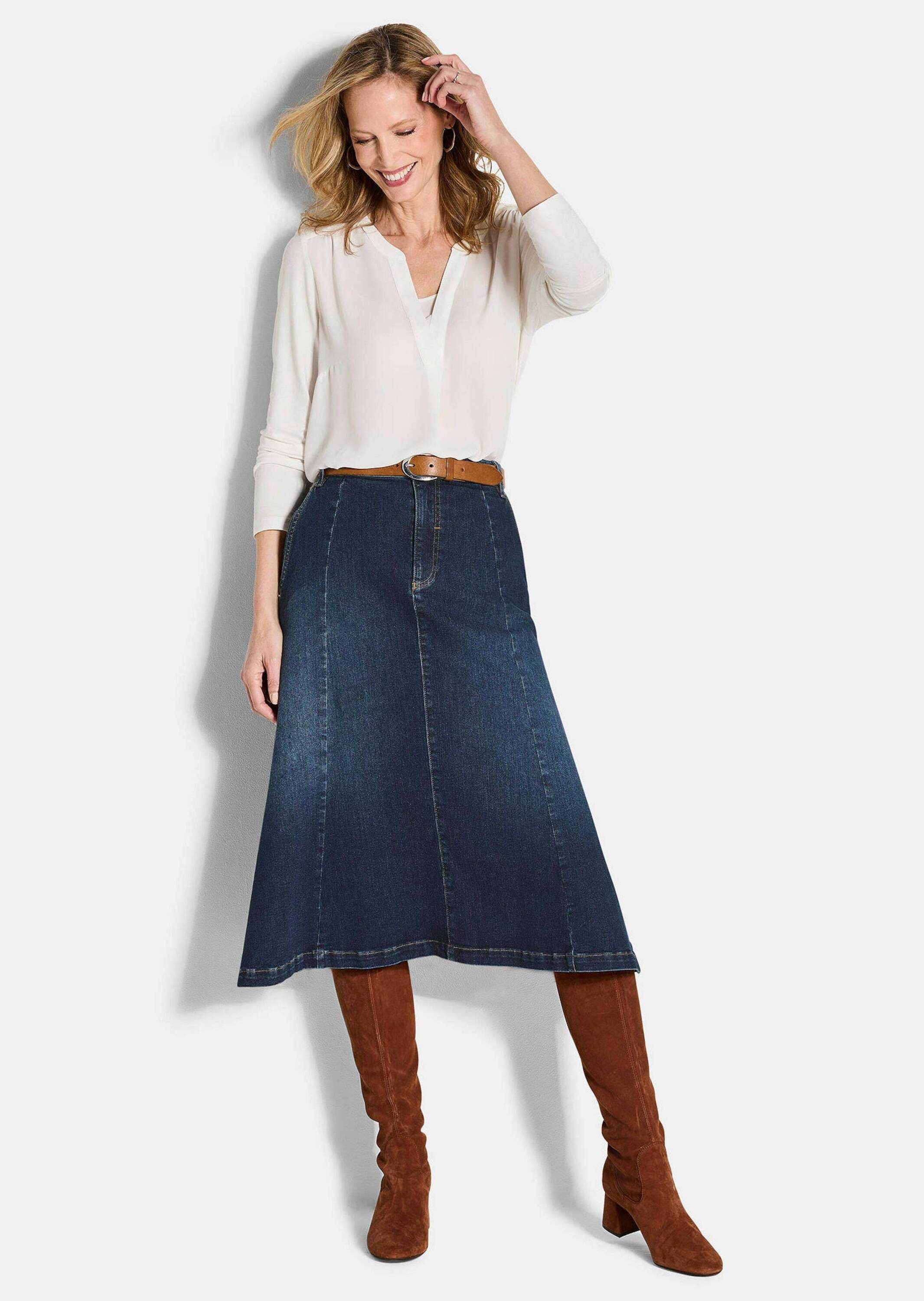 GOLDNER Jeansrock Bequemer Denim-Rock mit Formbund Baumwollrock mit Kontras günstig online kaufen