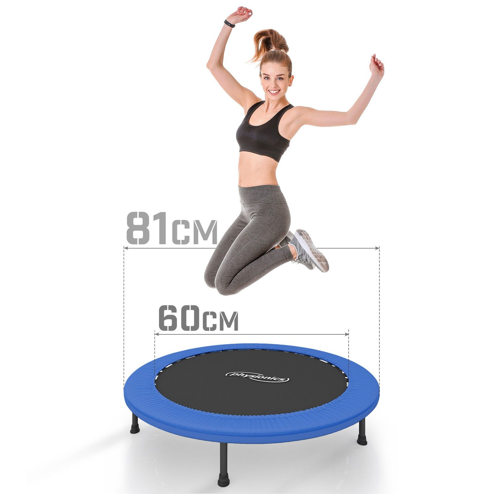Physionics Fitnesstrampolin Fitness Trampolin - Durchmesser : 81cm/91cm/96cm/102cm/114cm/122cm, Ø 81 cm, (Trampolin in der Größe Ihrer Wahl als Bausatz zur Selbstmontage), Erhältlich in verschiedenen Durchmessern: 32, 36, 38, 40, 45, 48 Zoll