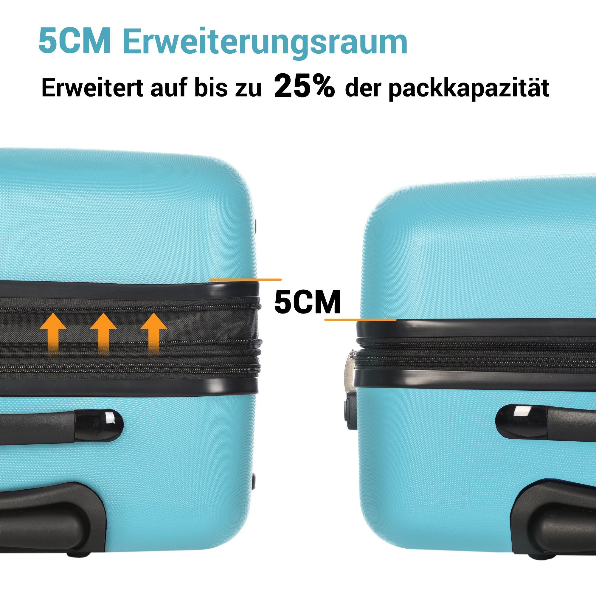 Reisekoffer SPLOE Hartschalen-Trolley Handgepäck, Universal- 360° Rollkoffer Kunststoff Stauraum Räder leises Hartschalen-Koffer Material-ABS Blau HAUSS Viel