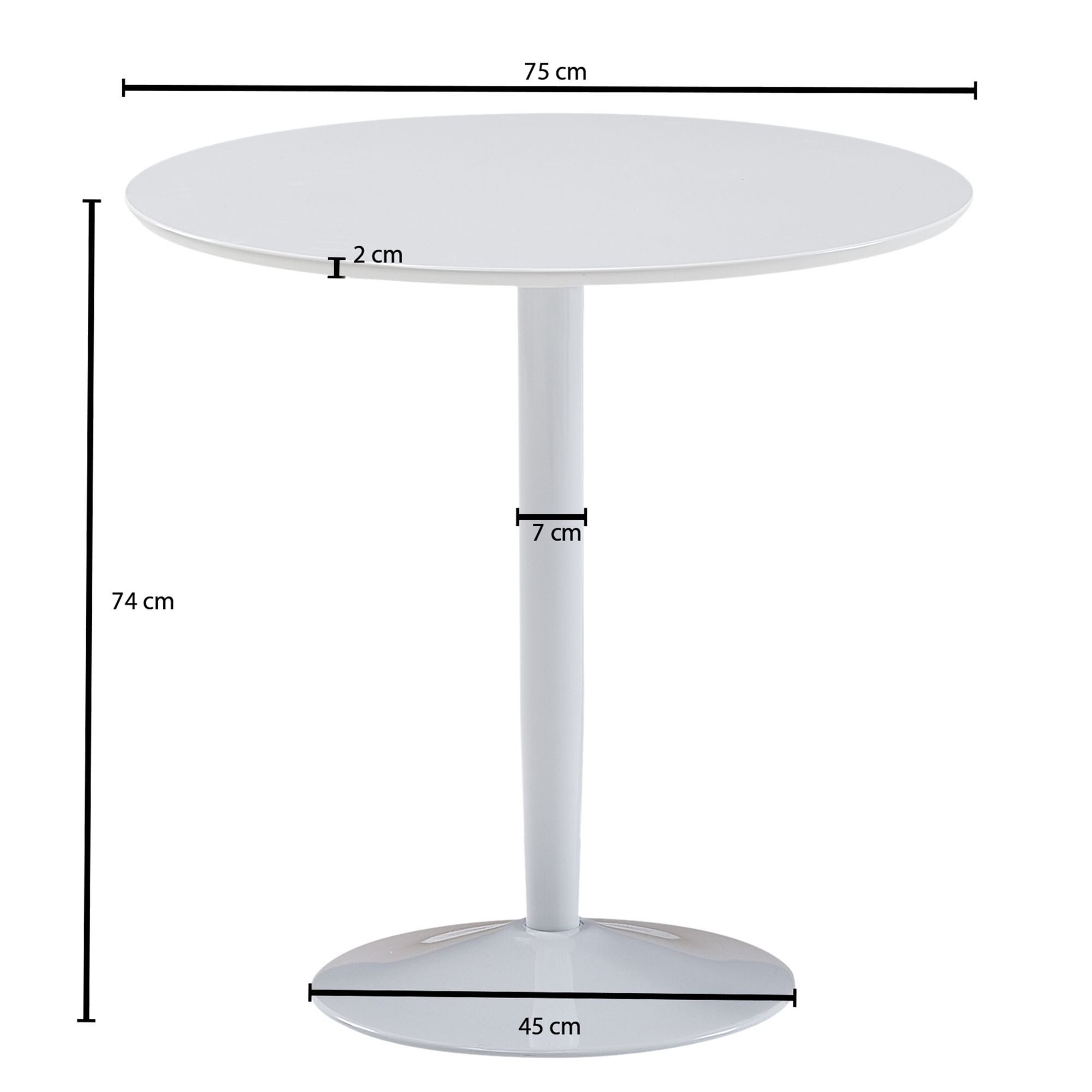 FINEBUY Esstisch FB73922 Esszimmertisch Rund 75x75x74cm Weiß Hochglanz Küchentisch (75x75x74 cm Kleiner Küchentisch Weiß Hochglanz), Esszimmertisch Modern, Frühstückstisch Rund Klein