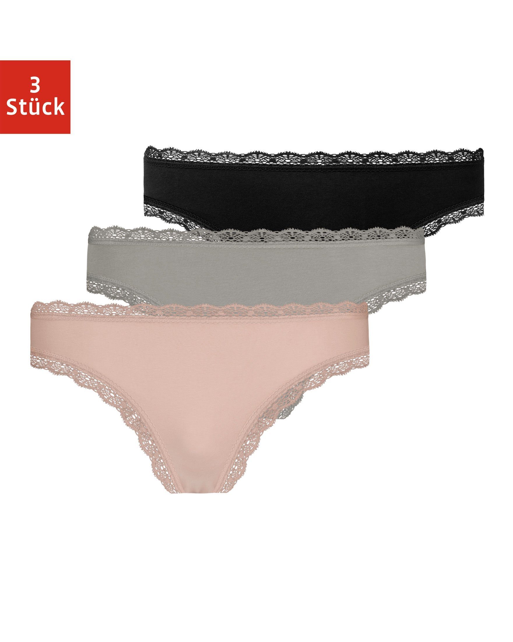 SNOCKS Tanga Unterwäsche Damen String Unterhosen (3-St) aus Bio-Baumwolle  mit Spitze, unsichtbar unter deiner Kleidung