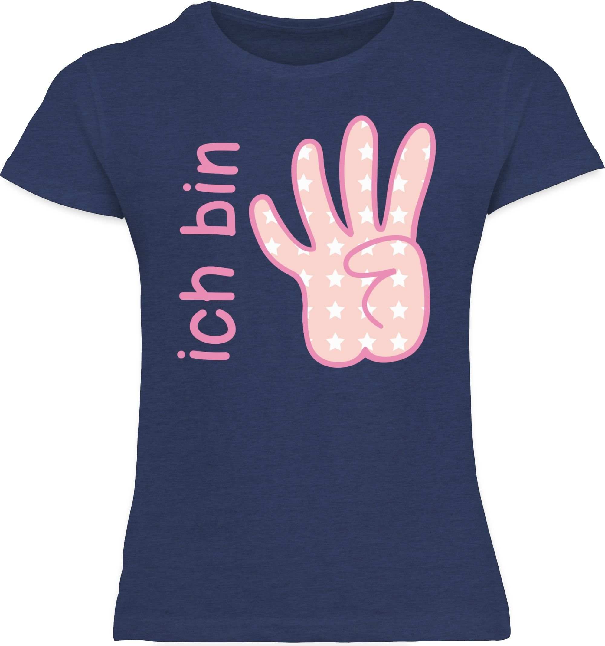 Shirtracer T-Shirt Ich bin 4. Geburtstag vier Dunkelblau rosa Meliert Zeichensprache 3