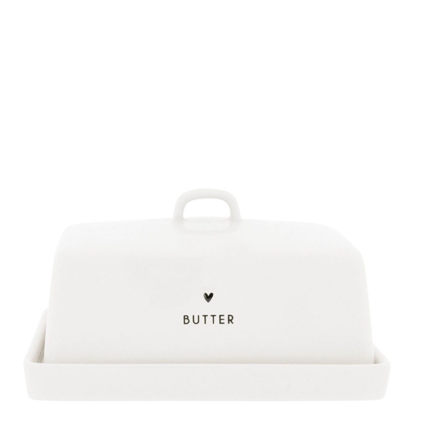 Bastion Collections Butterdose Schwarzes Herz, Keramik, Spülmaschinengeeignet, Weiß, Motiv: Herz, Höhe: 8cm