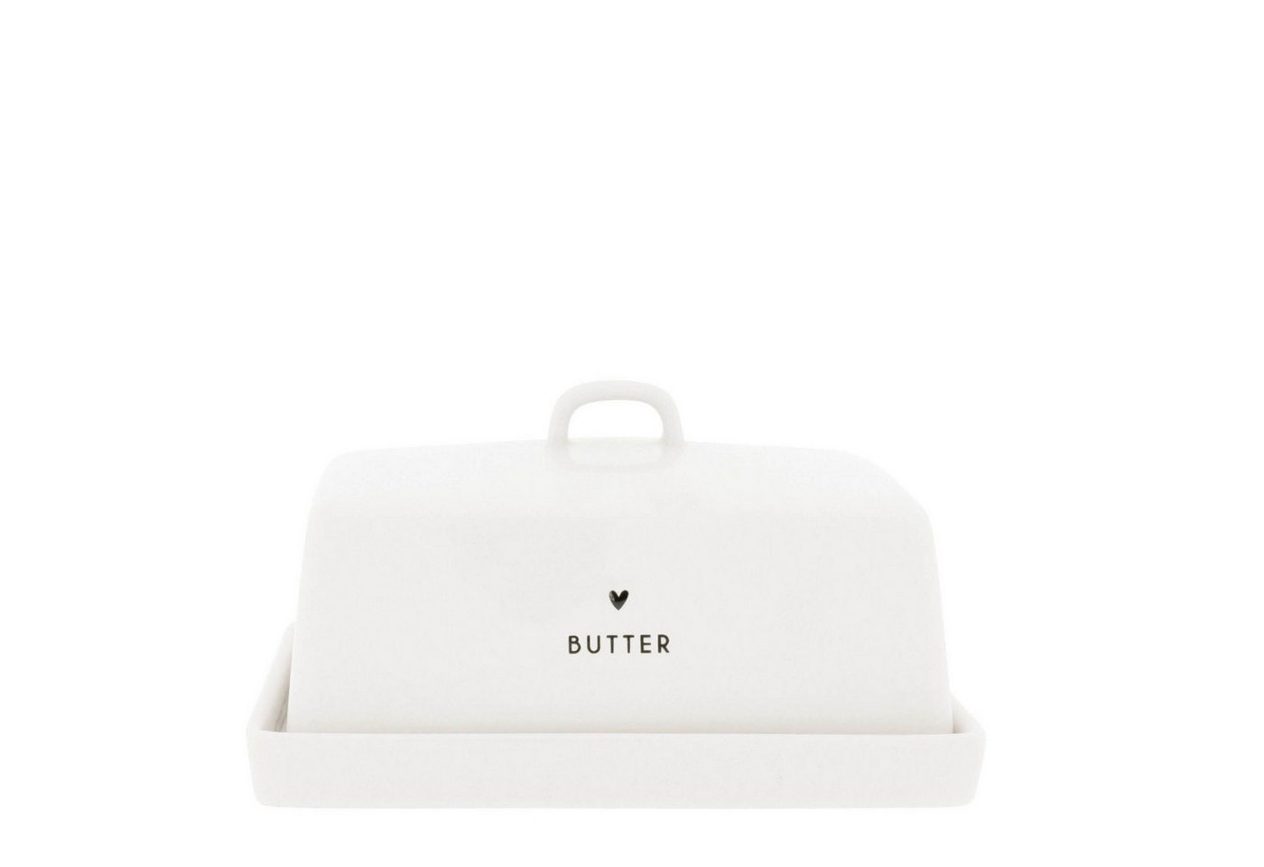 Bastion Collections Butterdose Schwarzes Herz, Keramik, Spülmaschinengeeignet, Weiß, Herz, H: 8cm
