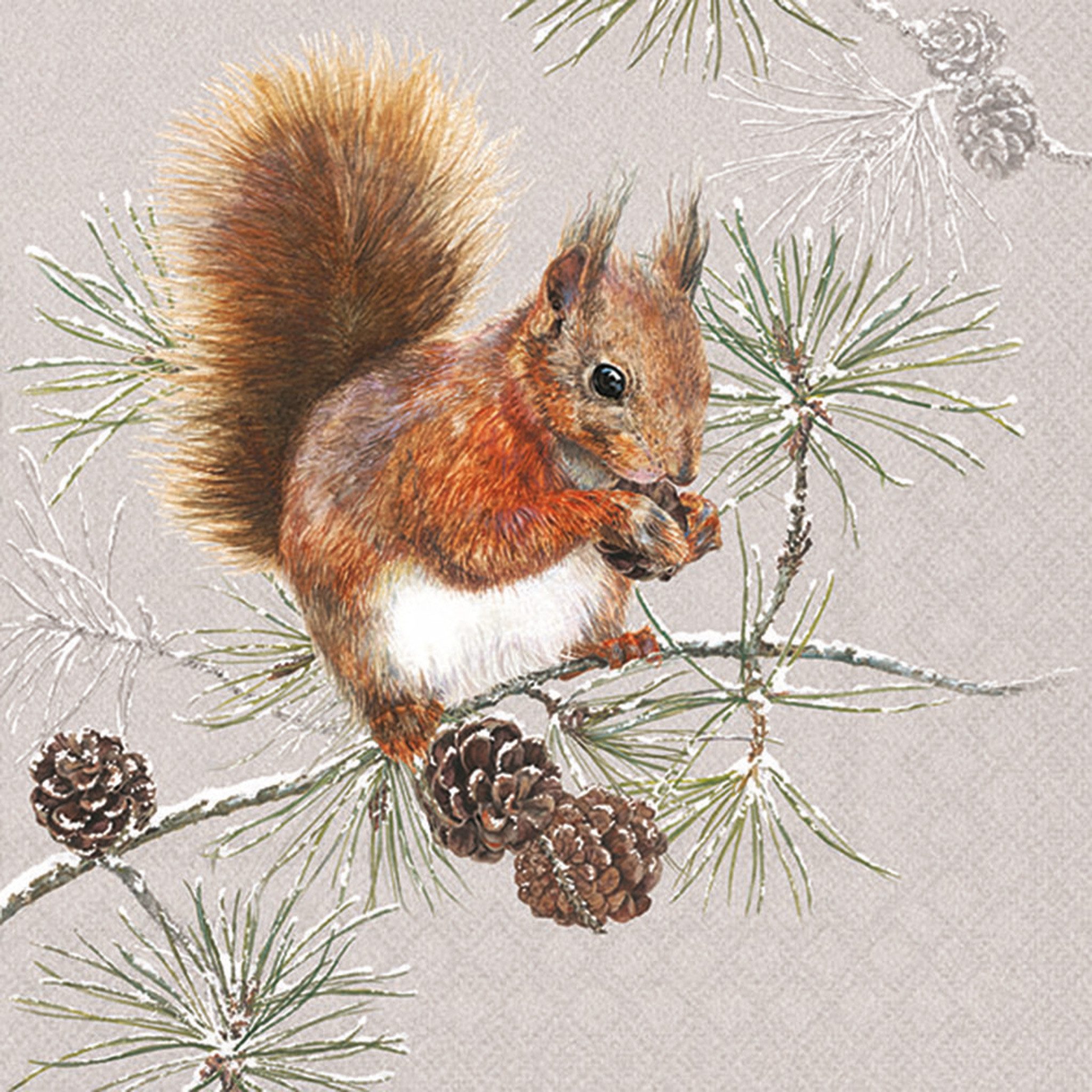 Ambiente Luxury Paper Products Papierserviette, Servietten Papier 33x33cm 3-lagig mit Eichhörnchen Motiv 20 Stück