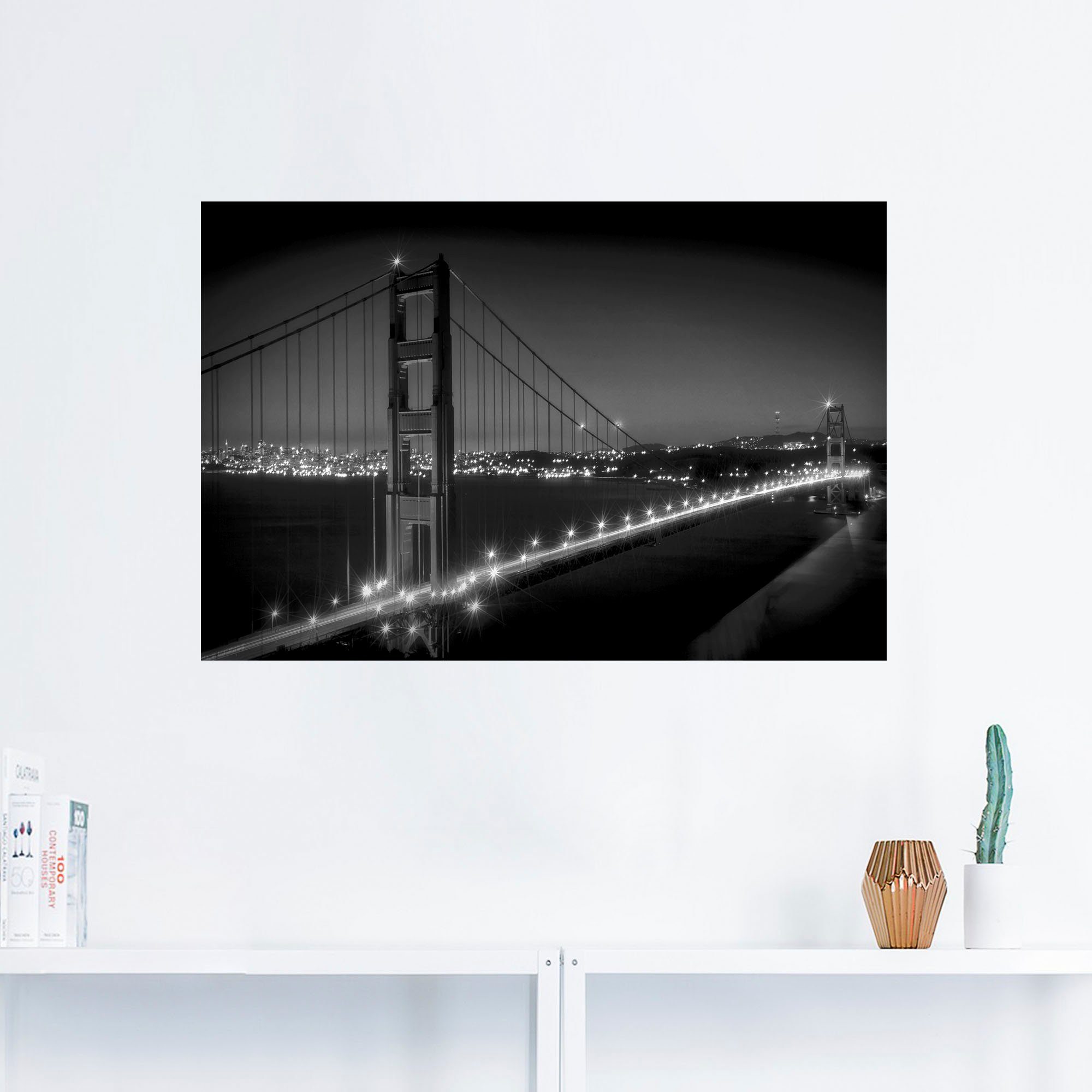 Artland Wandbild Golden Gate Bridge in Poster am Leinwandbild, San Alubild, Größen oder Francisco versch. Abend, (1 Wandaufkleber als St)