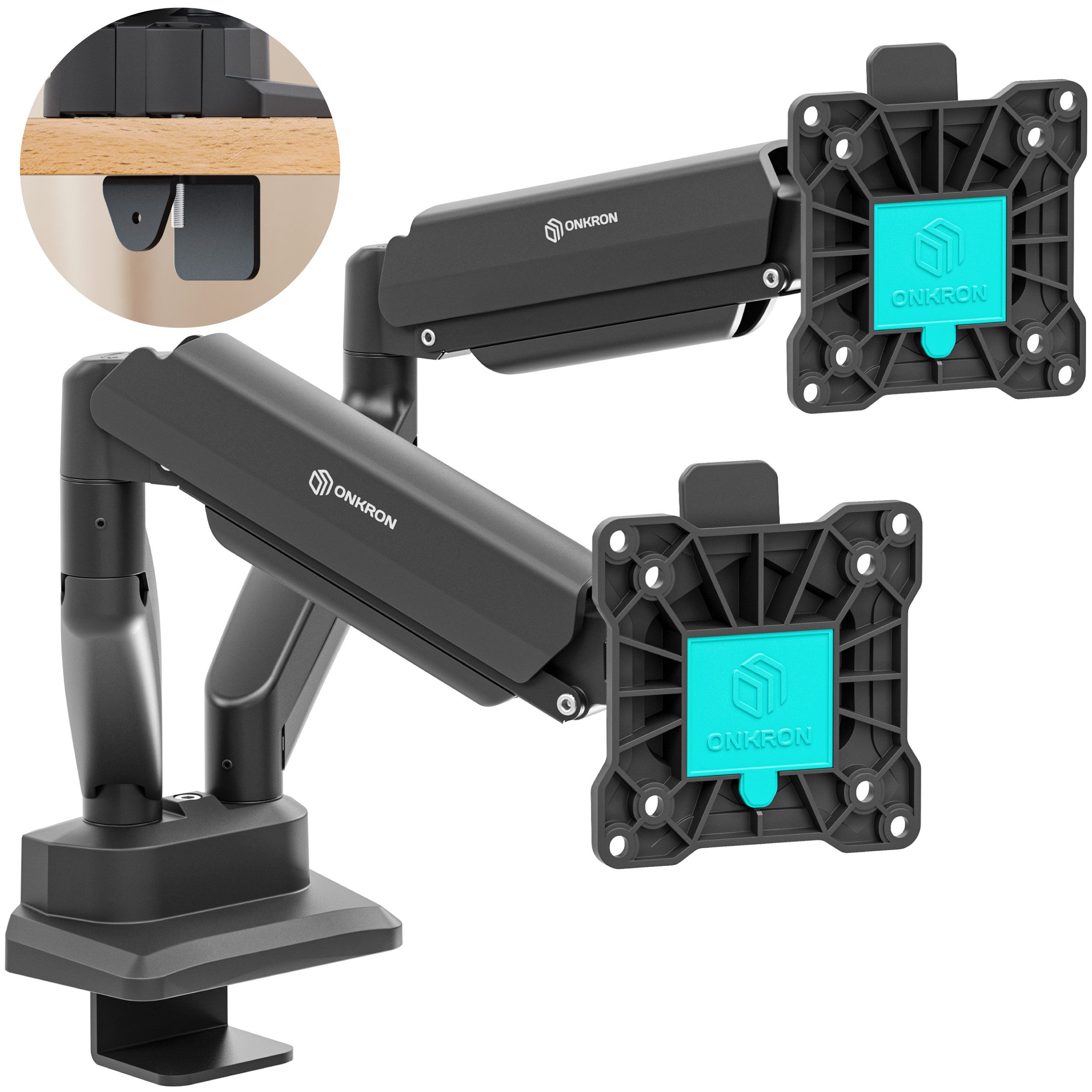 ONKRON Monitor-Halterung 13-32 Zoll, bis 10 kg pro Arm, VESA 75x75-100x100, G160-W, (bis 32 Zoll, neigbar, schwenkbar, drehbar, Gasdruckfeder, Kabelmanagement)