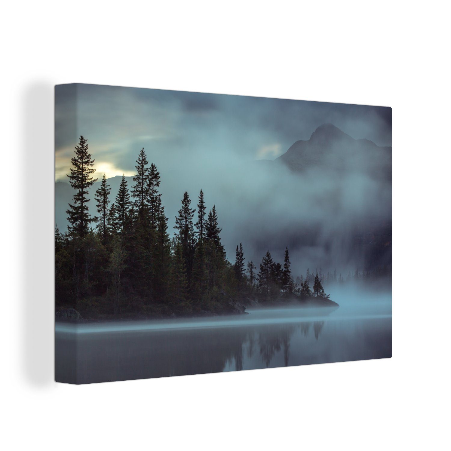 OneMillionCanvasses® Leinwandbild Wald - Wasser - Nebel, (1 St), Wandbild Leinwandbilder, Aufhängefertig, Wanddeko, 30x20 cm