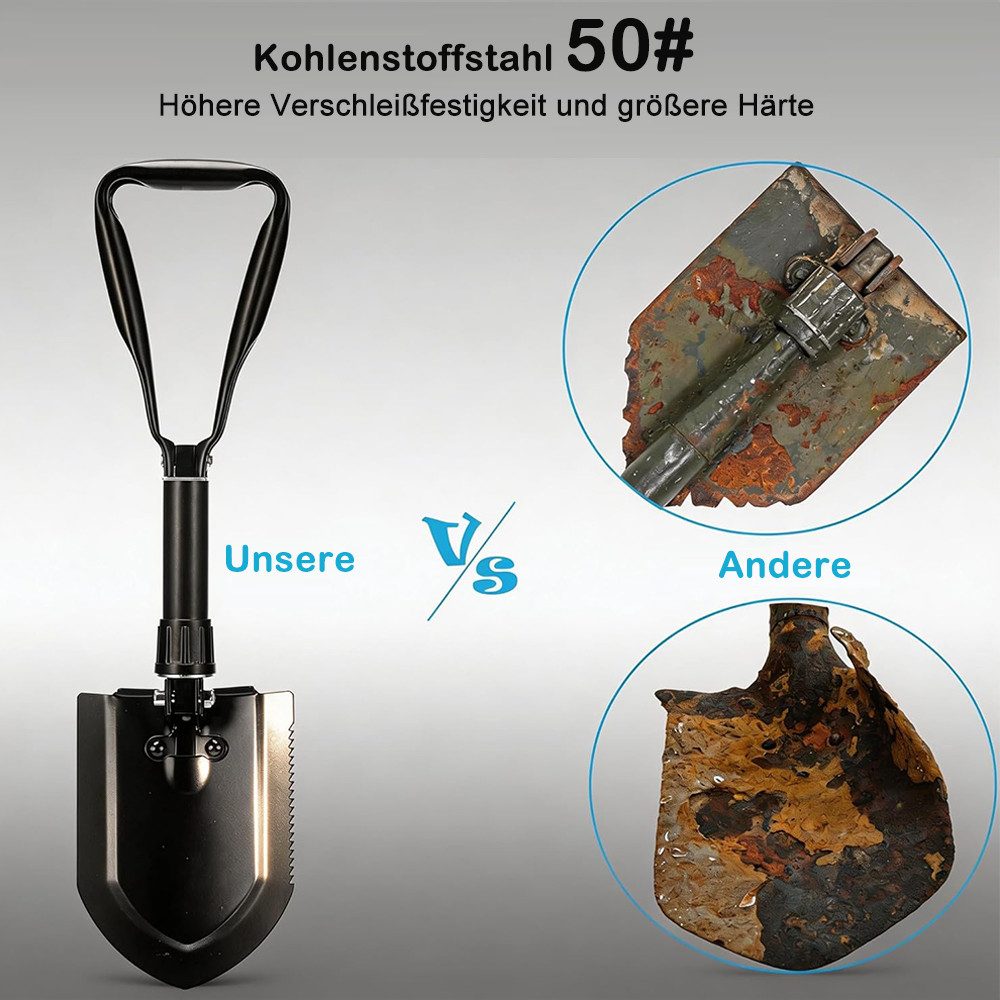 AFKSMILE Spaten Klappspaten 59cm, Hochfester Extra Stabiler Legierter Stahl Schaufeln, Tragbare Grabschaufel für Schneeräumen Auto-Notfälle Haus Garten – Bild 4 von 5