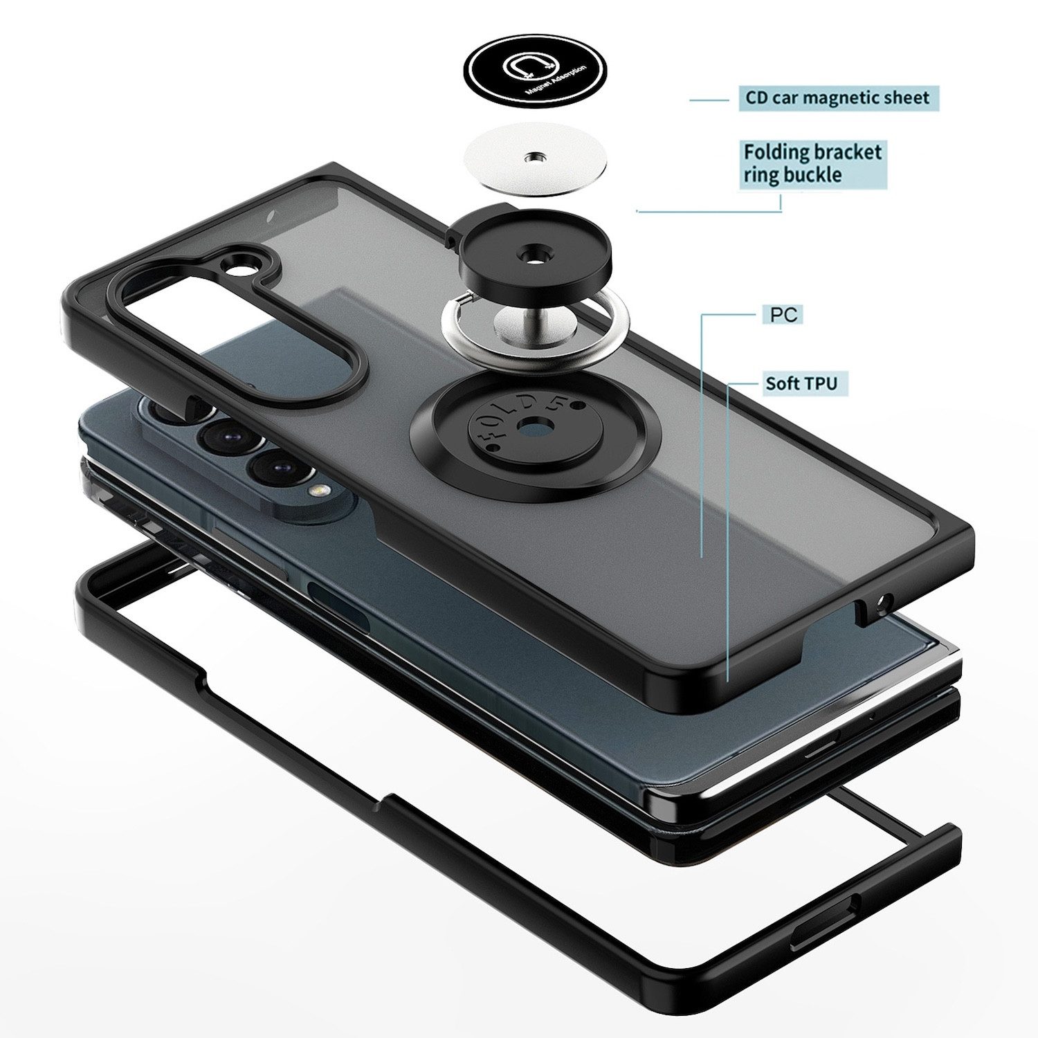 Wigento Handyhülle Für Samsung Galaxy Z Fold6 Shadow Design TPU / PC Hülle Case Ring Gelb, Ring Halterung Schutzhülle