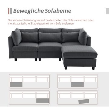 Merax 3-Sitzer mit Hocker, XXL Sofa, aus Leinen mit 2 Kissen, Sofagarnitur, Loungesofa, modulare Couch