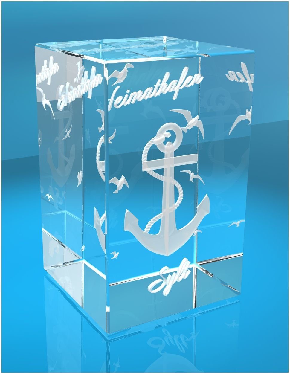 VIP-LASER Dekofigur 3D Glasquader Hochwertige Geschenkbox, Heimathafen Sylt, Germany, Familienbetrieb I in Made