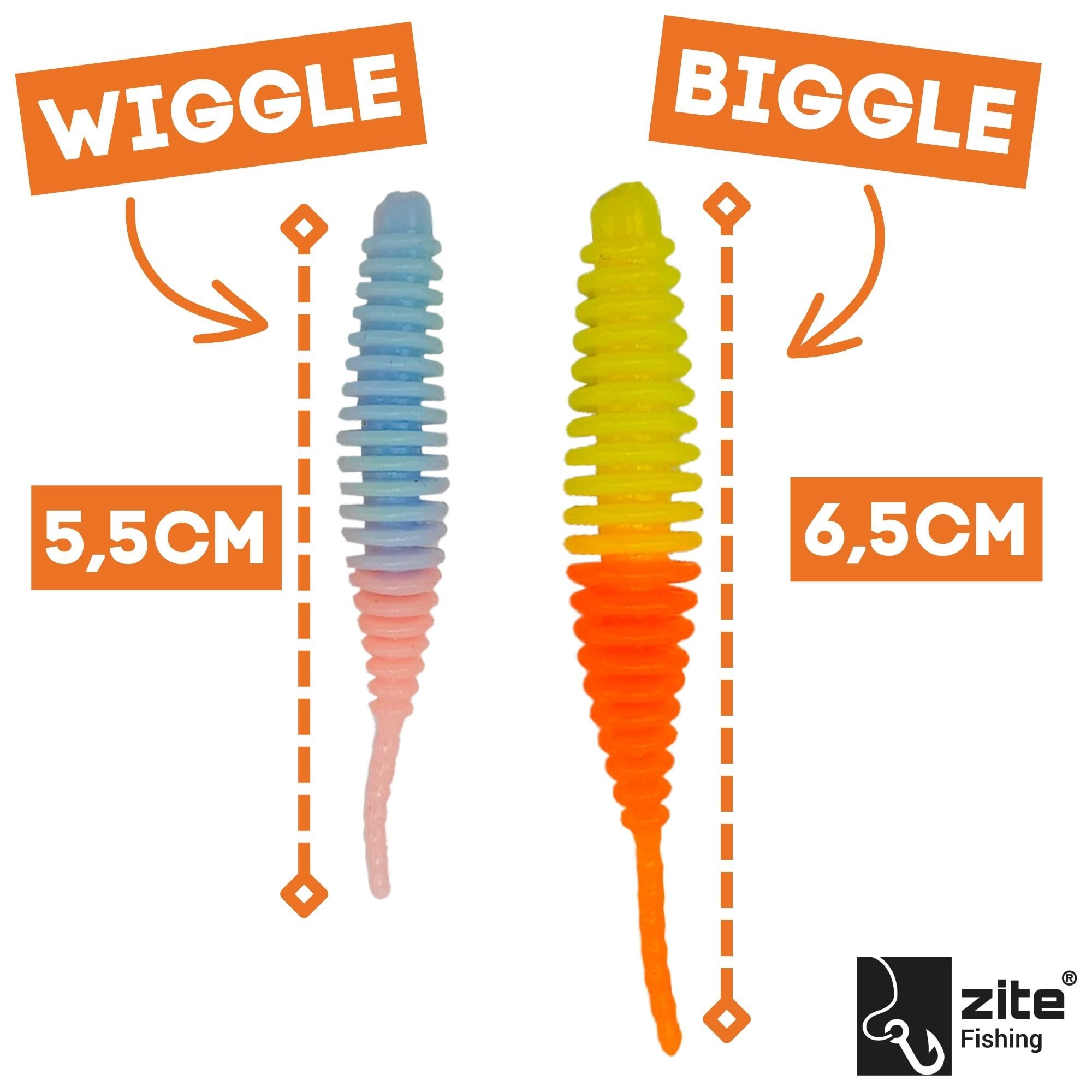 Zite Kunstköder Biggle Worm 6,5 cm 8 Stück - Lamellenwurm fürs UL-Angeln - Gummiköder