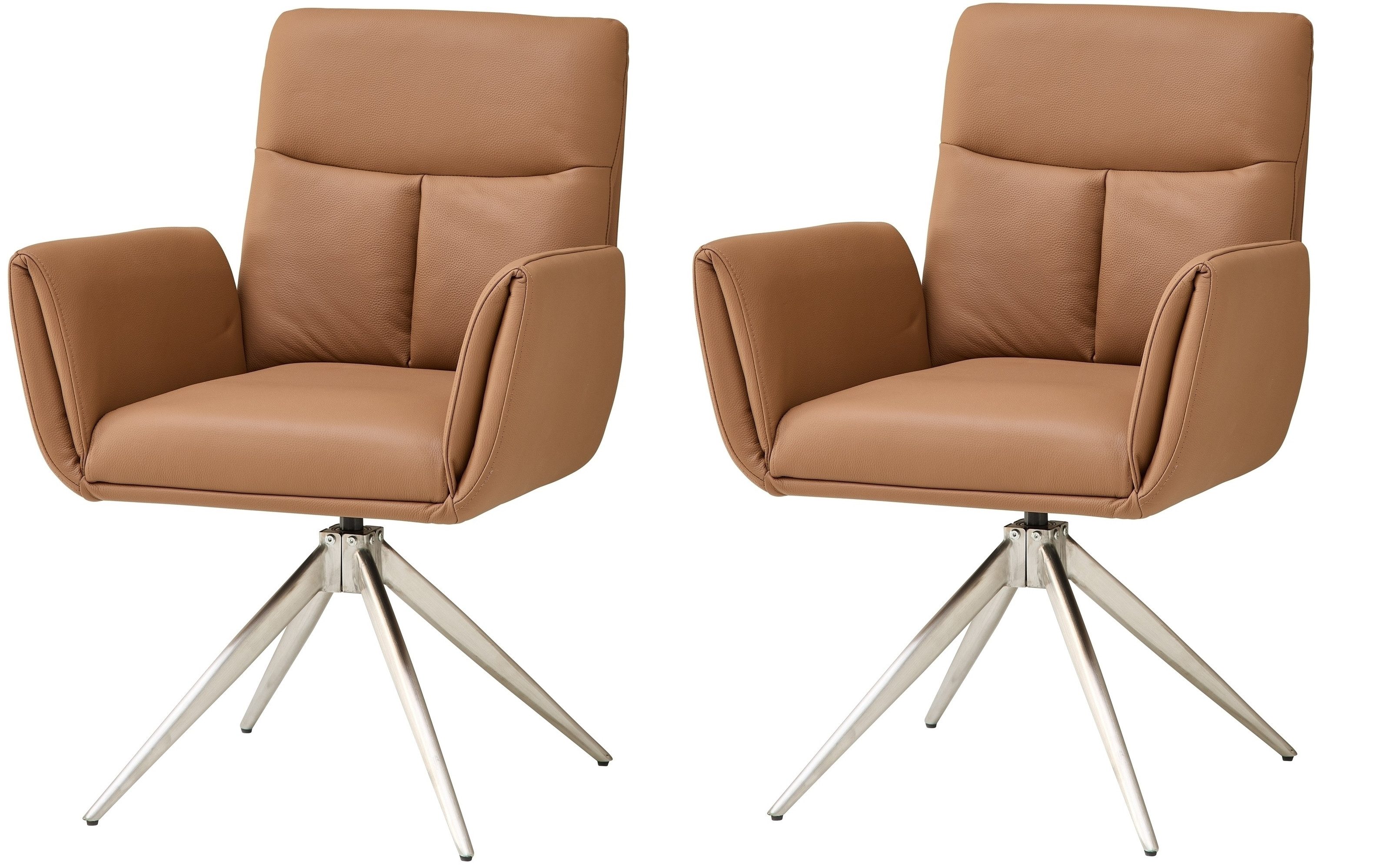 freiraum Armlehnstuhl Sofia Premium, (2er Set) Federkern, drehbar, Leder cognac, Edelstahl - 61x94x67 BxHxT