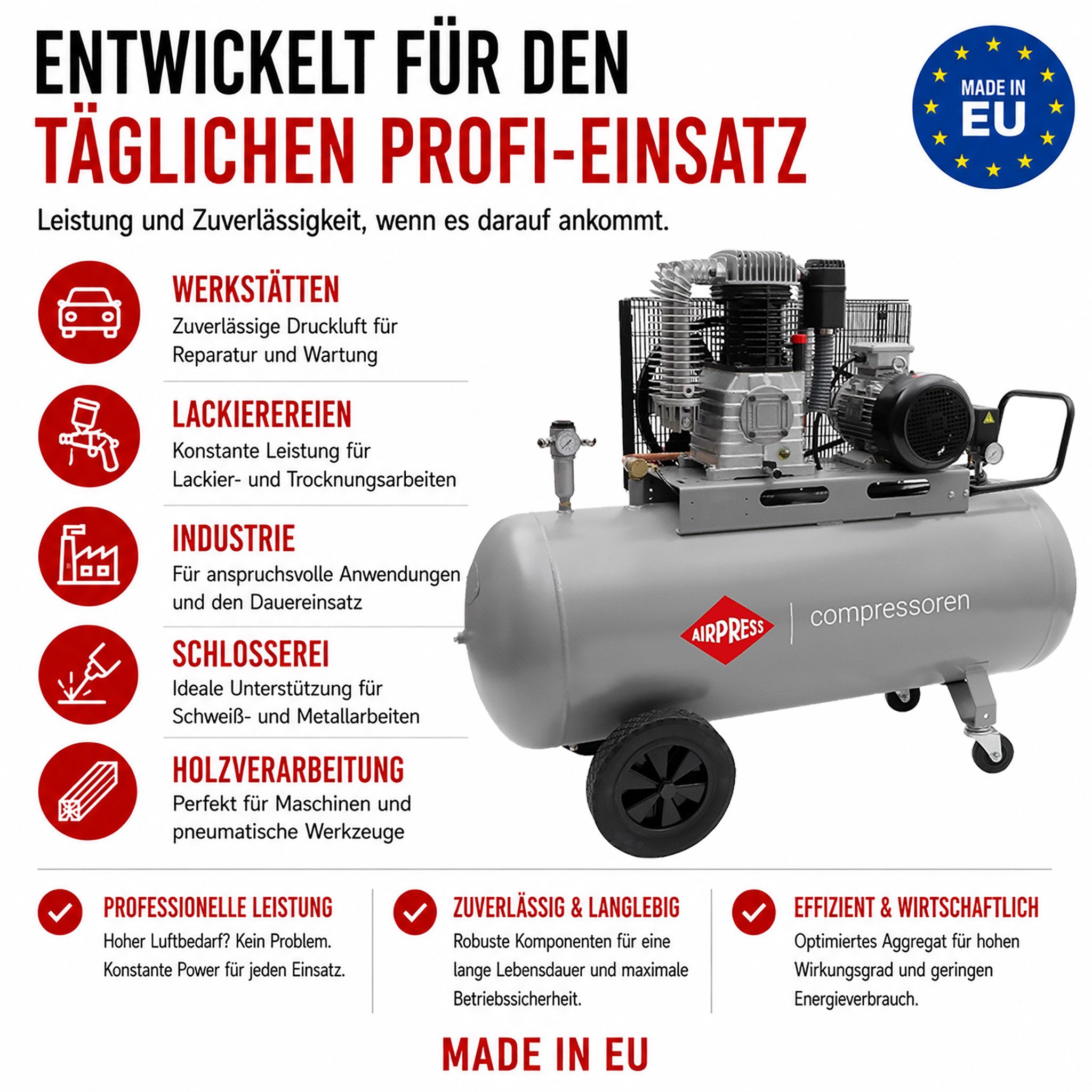 Airpress Kompressor Druckluft- Kompressor 7,5 PS 270 Liter 11 bar HK 1000-270 Pro 360650, max. 10 bar, 270 l, 1 Stück