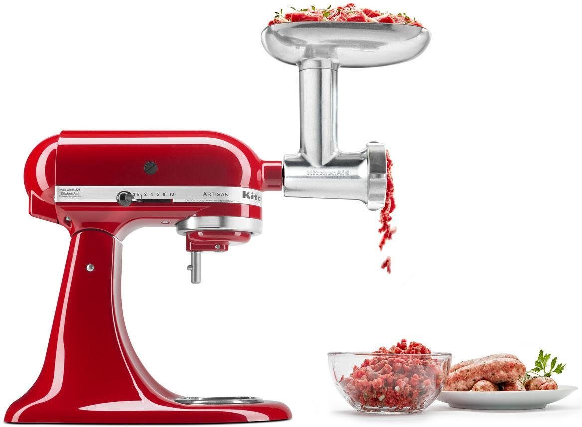 KitchenAid Fleischwolfaufsatz mit Wurstfüller 5KSMMGA, Zubehör für KitchenAid-Küchenmaschine: Mini 3,3 Liter 5KSM3311X - Classic 4,3 Liter 5K45SS - Ultra Power 4,3 Liter KSM90 - Artisan 4,8 Liter: KSM125, KSM150, 5KSM156, 5KSM175PS, 5KSM185PS. Artisan 6,9 Liter 5KSM7580X - Heavy Duty 4,8 Liter 5KPM5 - Heavy Duty 6,9 Liter 5KSM7591X, aus Ganzmetall
