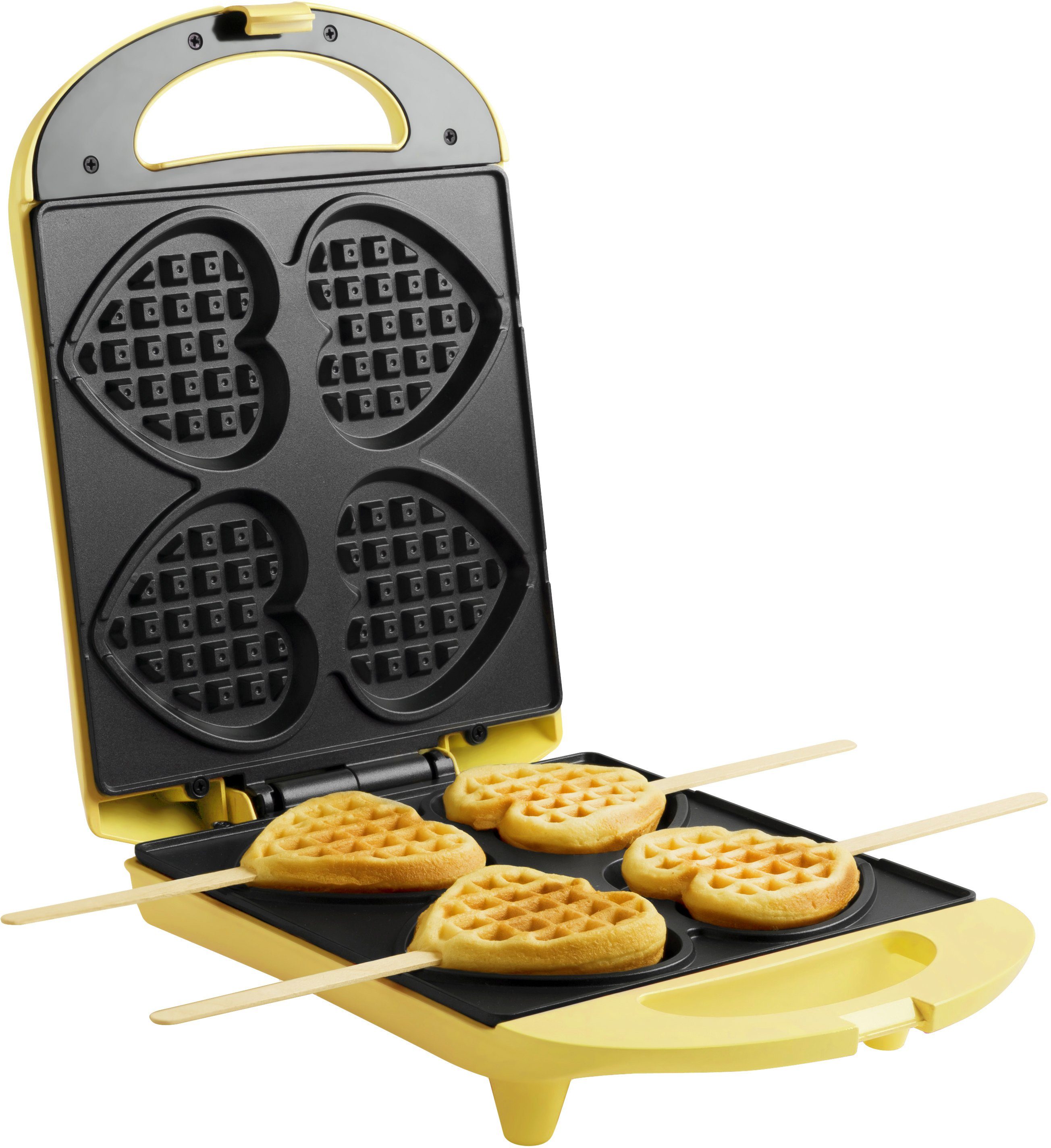 Image of bestron Waffeleisen DSW271GELB Sweet Dreams, 780 W, für Herzwaffeln am Stiel, Retro Design