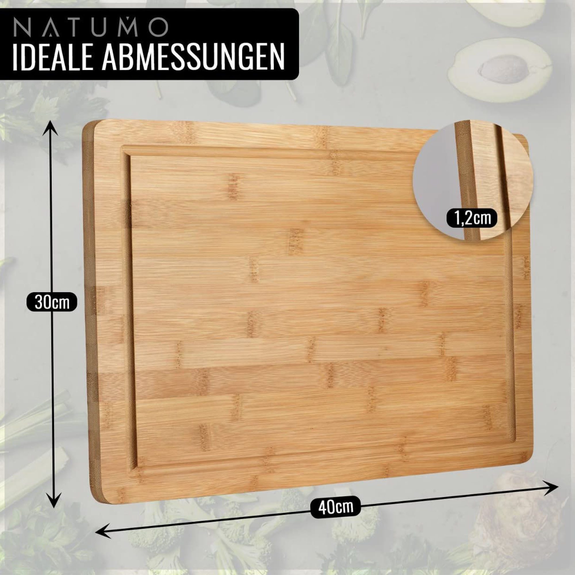 natumo Schneidebrett Schneidebrett Bambus mit Saftrille 40 x 30 cm, Bambus
