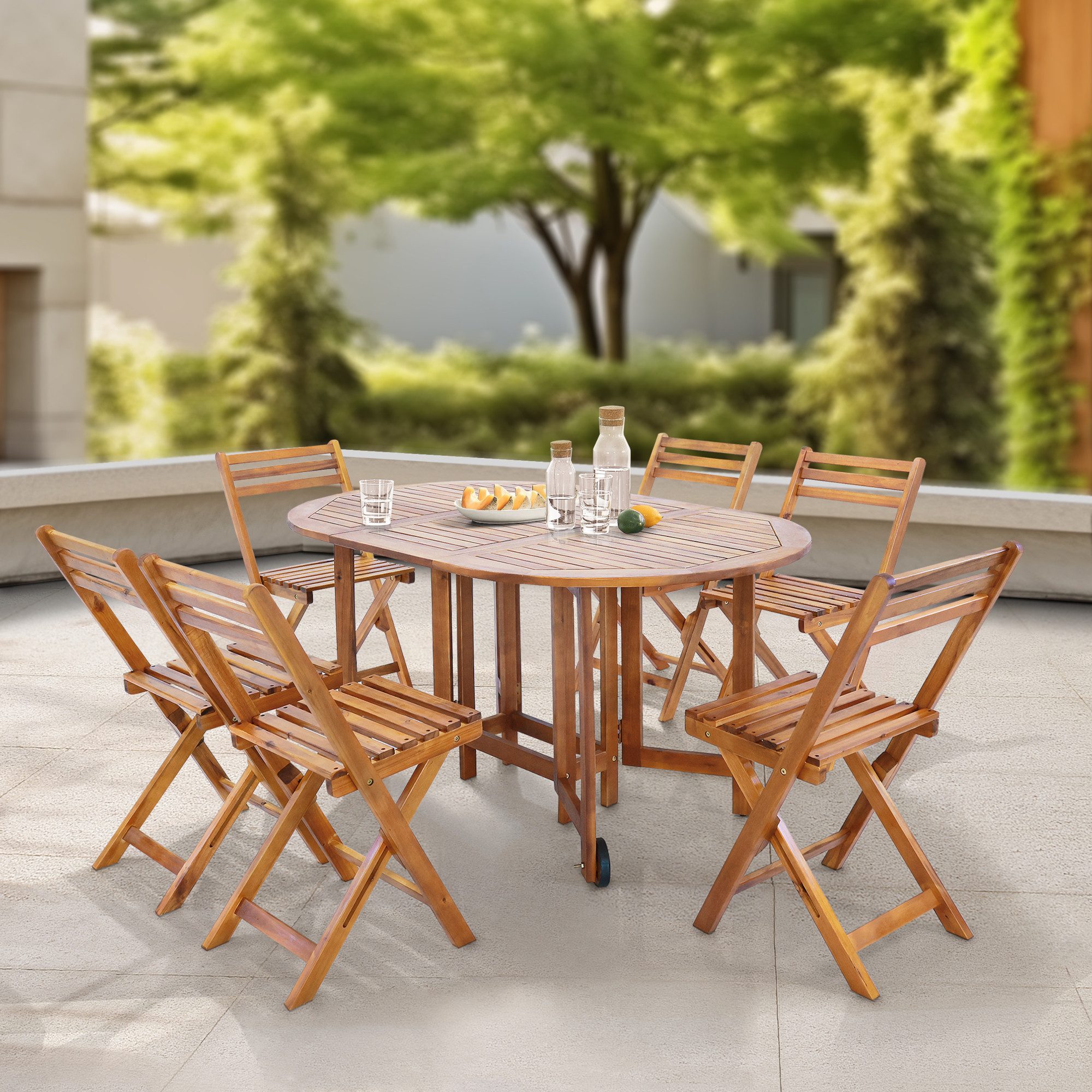en.casa Garten-Essgruppe, (Set, 7-tlg., 1 Tisch, 6 Stühle), »Acerenza« Akazienholz Holzfarben