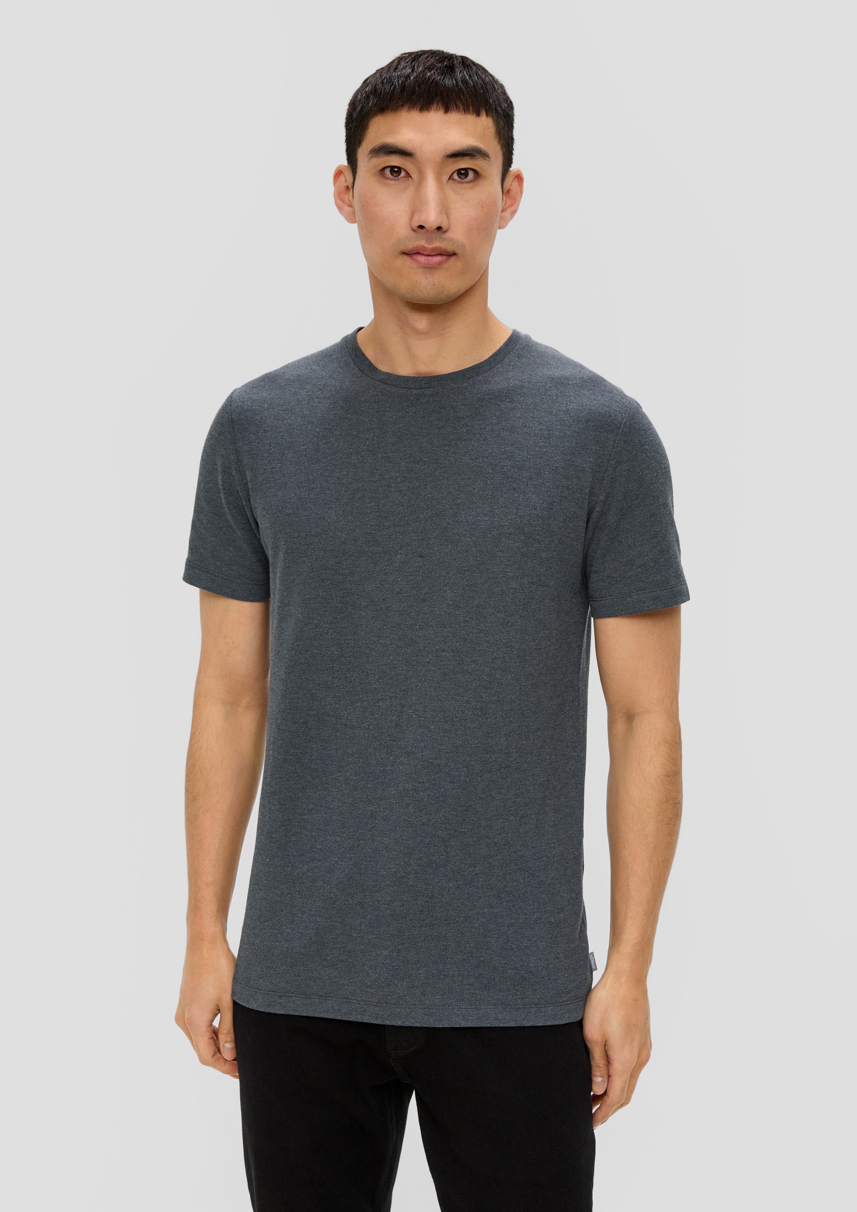 s.Oliver Kurzarmshirt T-Shirt mit Piqué-Struktur dunkelgrau Blende