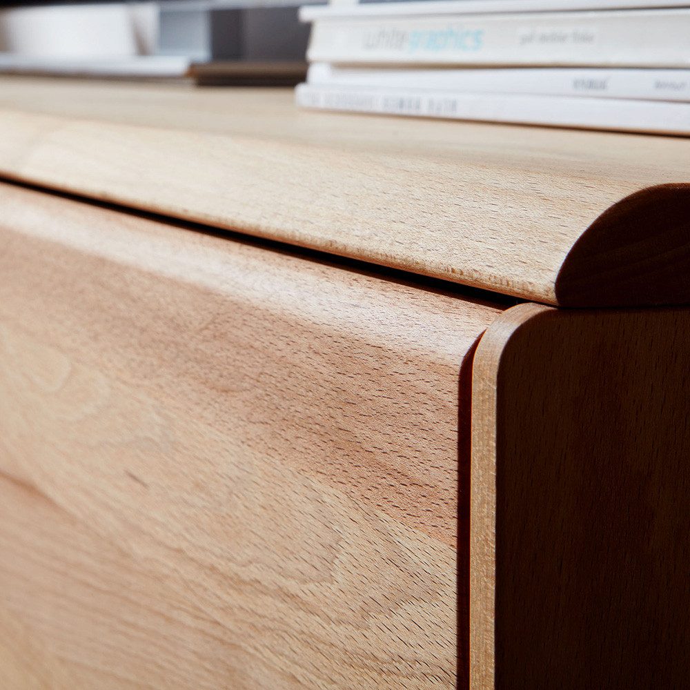 Lomadox Vitrine WELLAND-69 63 cm, Kernbuche massiv geölt mit LED-Beleuchtung, Türanschlag rechts