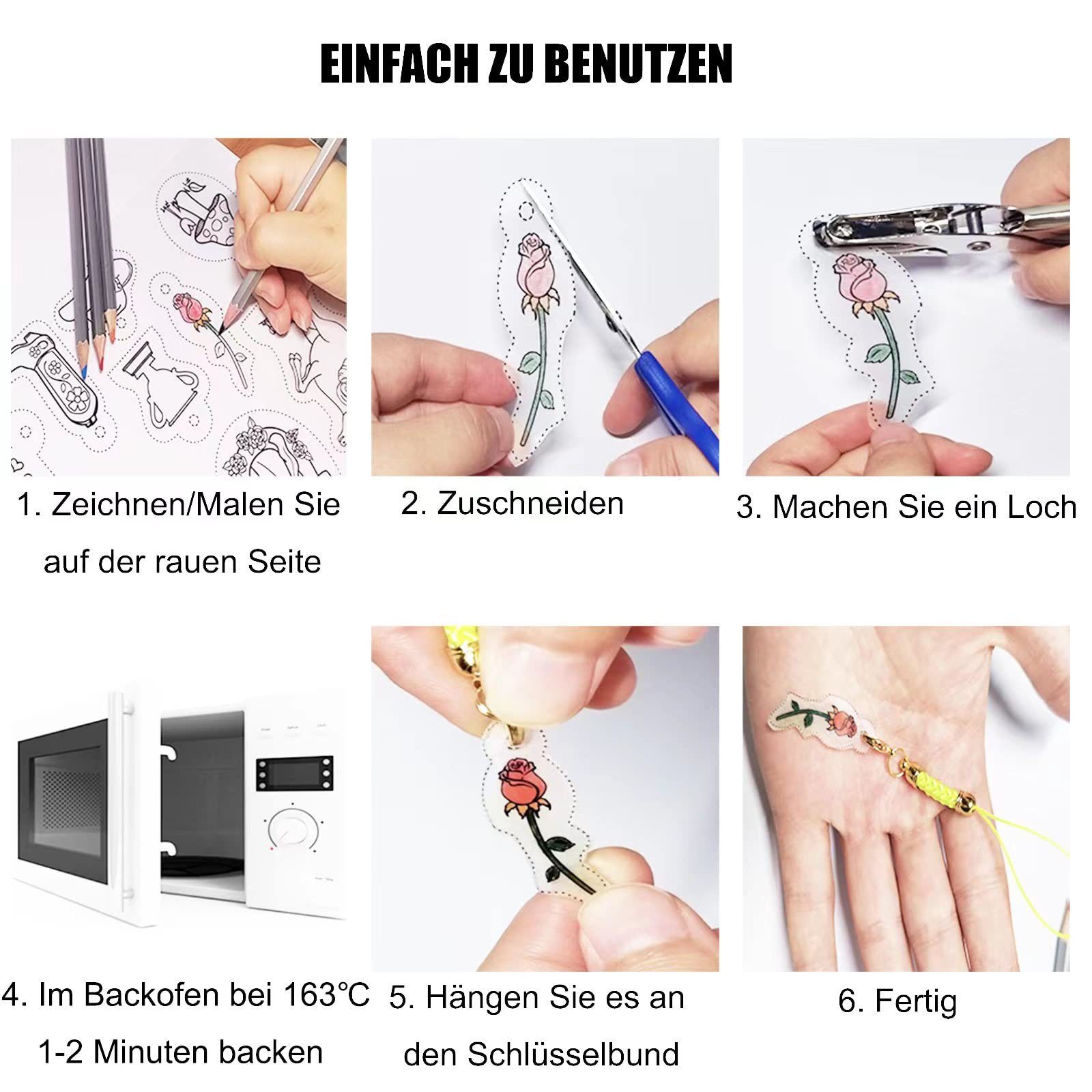 FOUORTUNATE-BEE Multitool Schrumpffolie Set DIY Bastelset für Schlüsselanhänger Schmuck, DIY Schrumpffolie Bastelset für Anhänger Schmuck Schlüsselanhänger