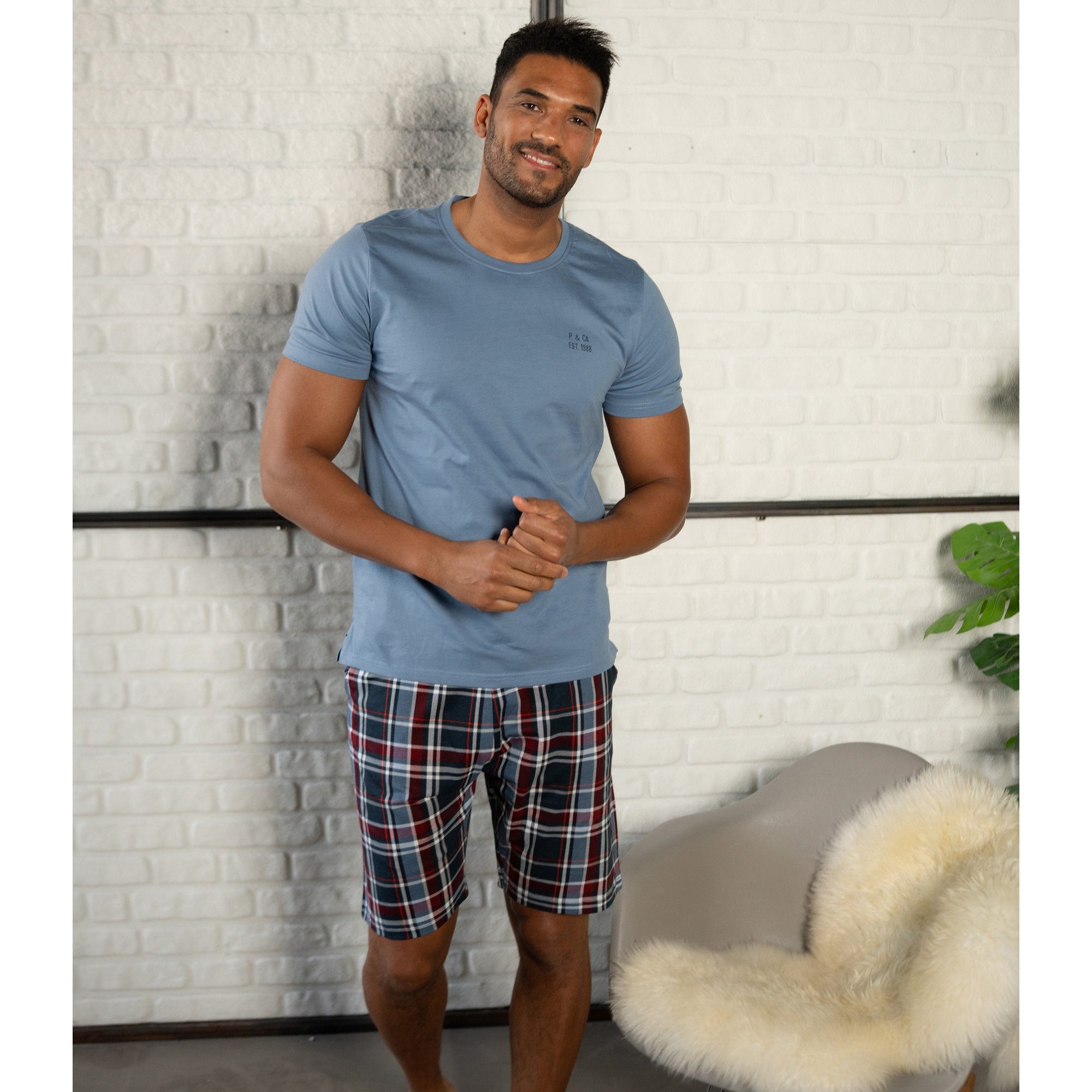 Phil & Co. Schlafhose Herren-Hose kariert, kurz Single-Jersey Karo – Bild 4 von 5