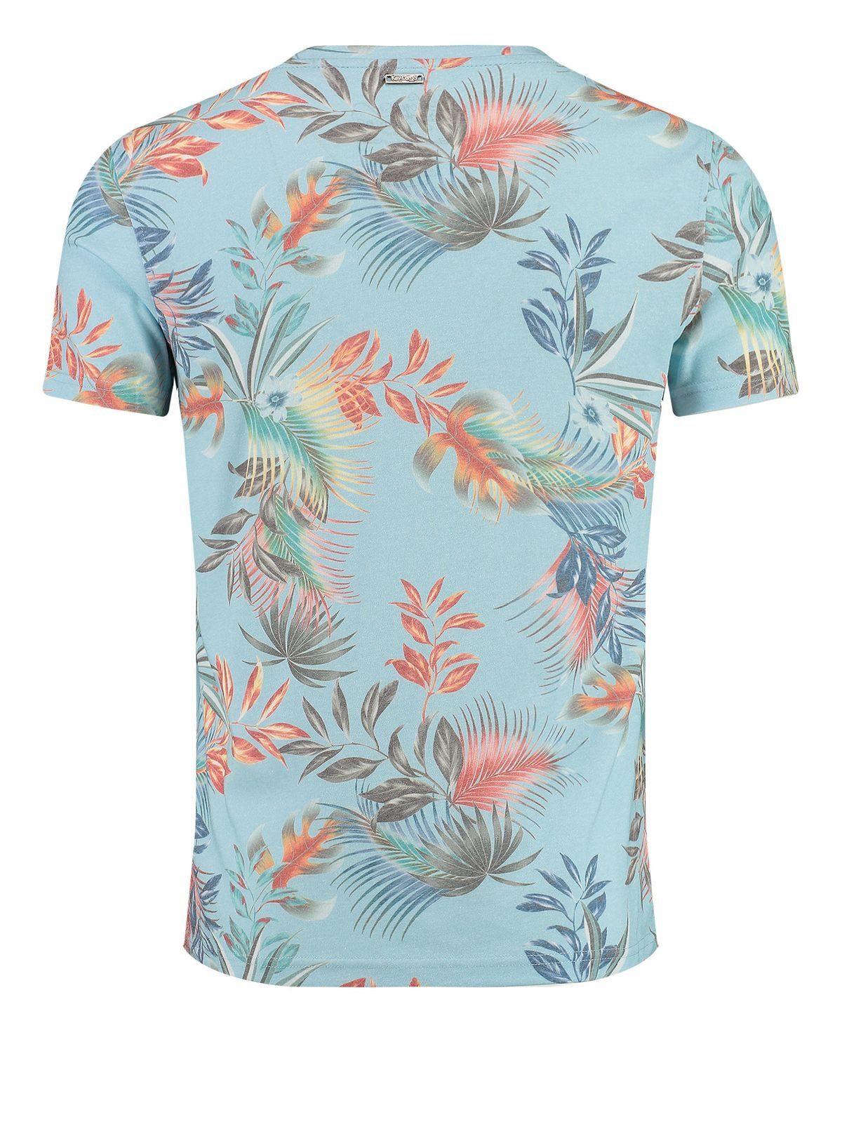 Hawaii Rundhalsauschnitt Blumenmuster kurzarm allover (1216) Palermo Largo slim T-Shirt MT00487 Key light blue fit Print Look