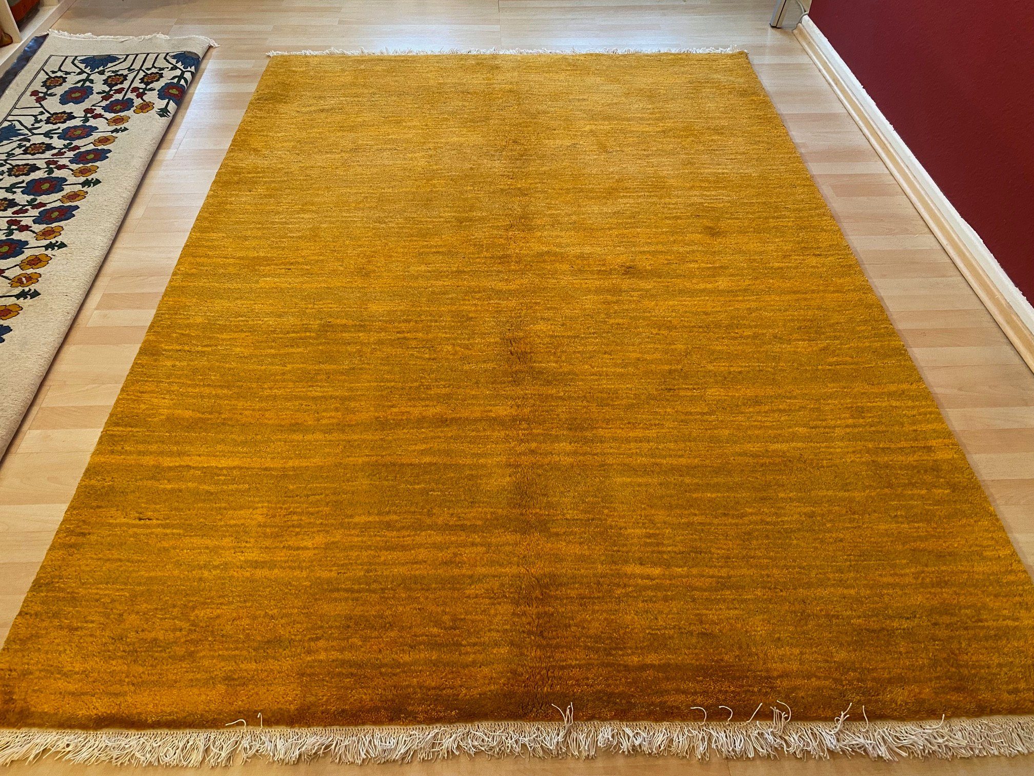 Hochflor-Teppich Perserteppich Gold Perser Gabbeh Teppich Handgeknüpft 240x175 Gelb, Morgenlandbazar, Handgeknüpft mit Zertifikat