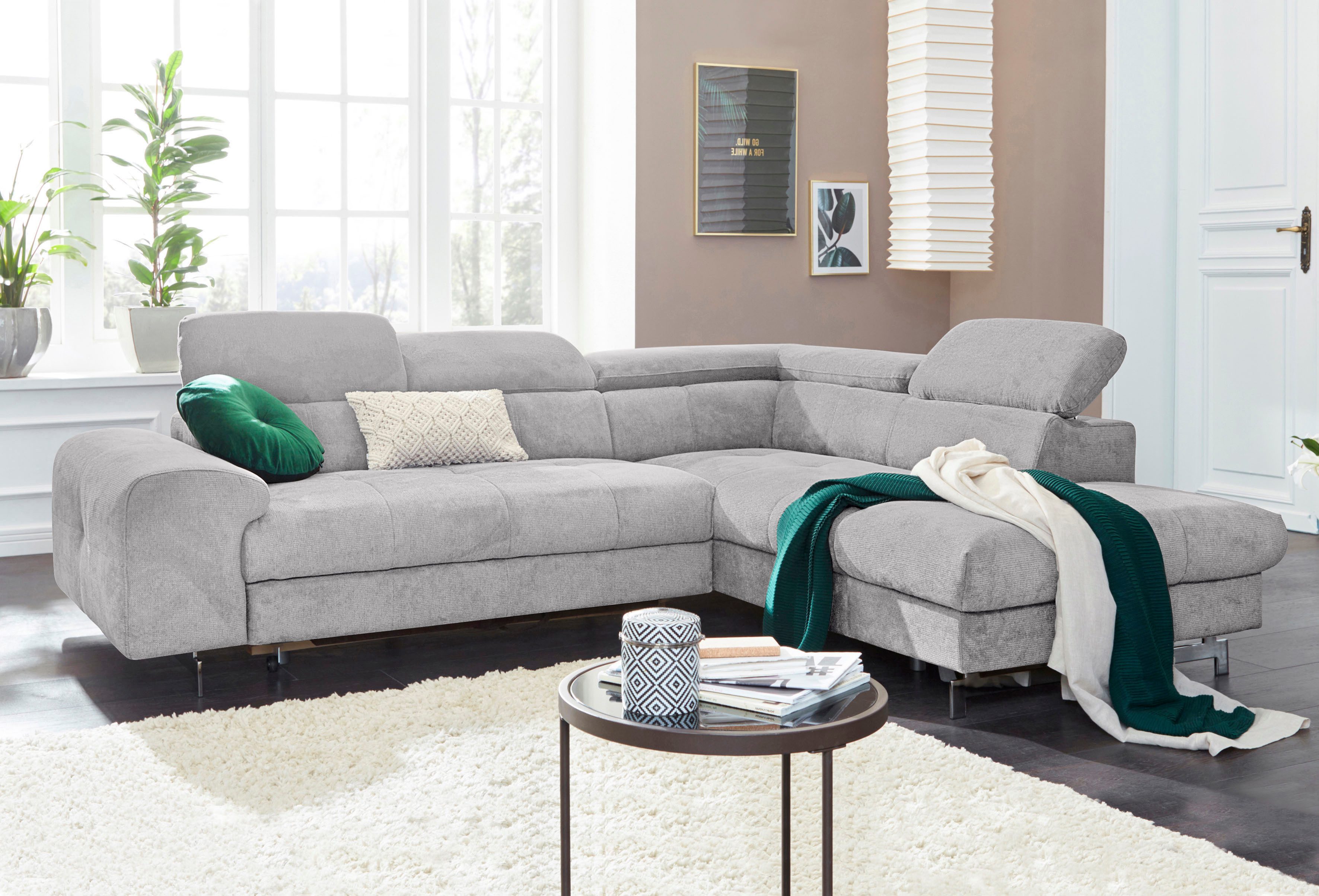 COTTA Polstergarnitur Chef L-Form, (Set, 2-tlg), Set bestehend aus: Ecksofa mit Kopfteilverstellung & Hocker