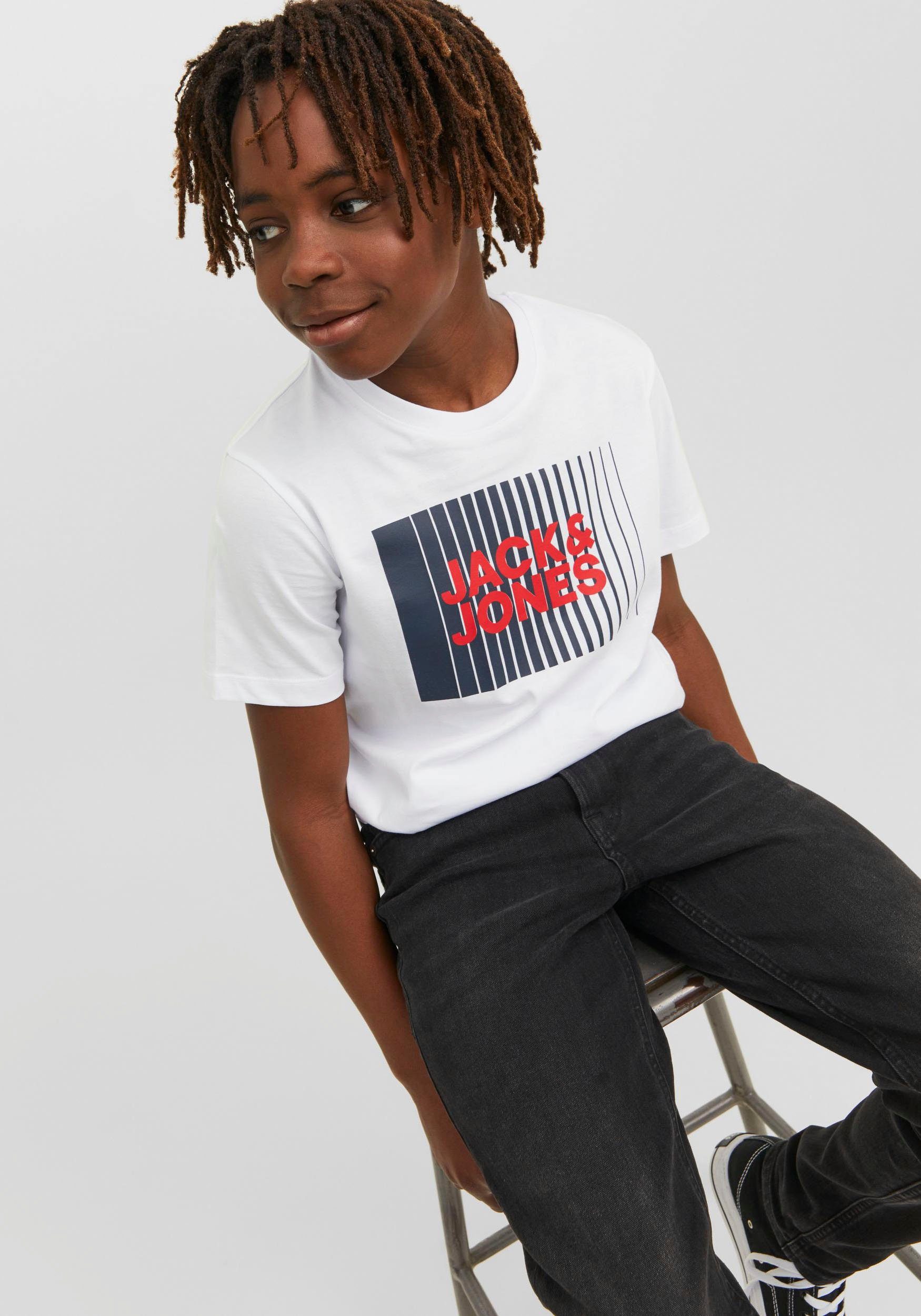 SS Junior Kurzarmshirt O-NECK PLAY TEE White LOGO NOOS JJECORP Jack & Jones JNR