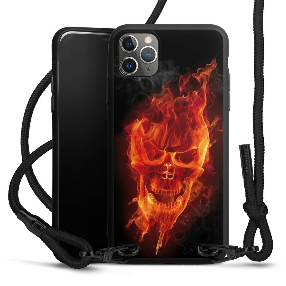 DeinDesign Handyhülle Totenkopf Feuer Schädel Burning Skull, Apple iPhone 11  Pro Max Premium Handykette Hülle mit Band