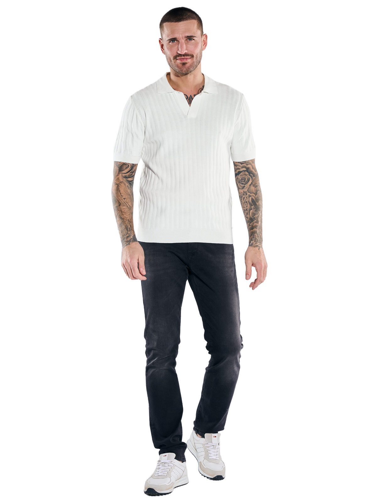 emilio adani Strickpullover Herren Modisches Strickpolo, Reinweiss