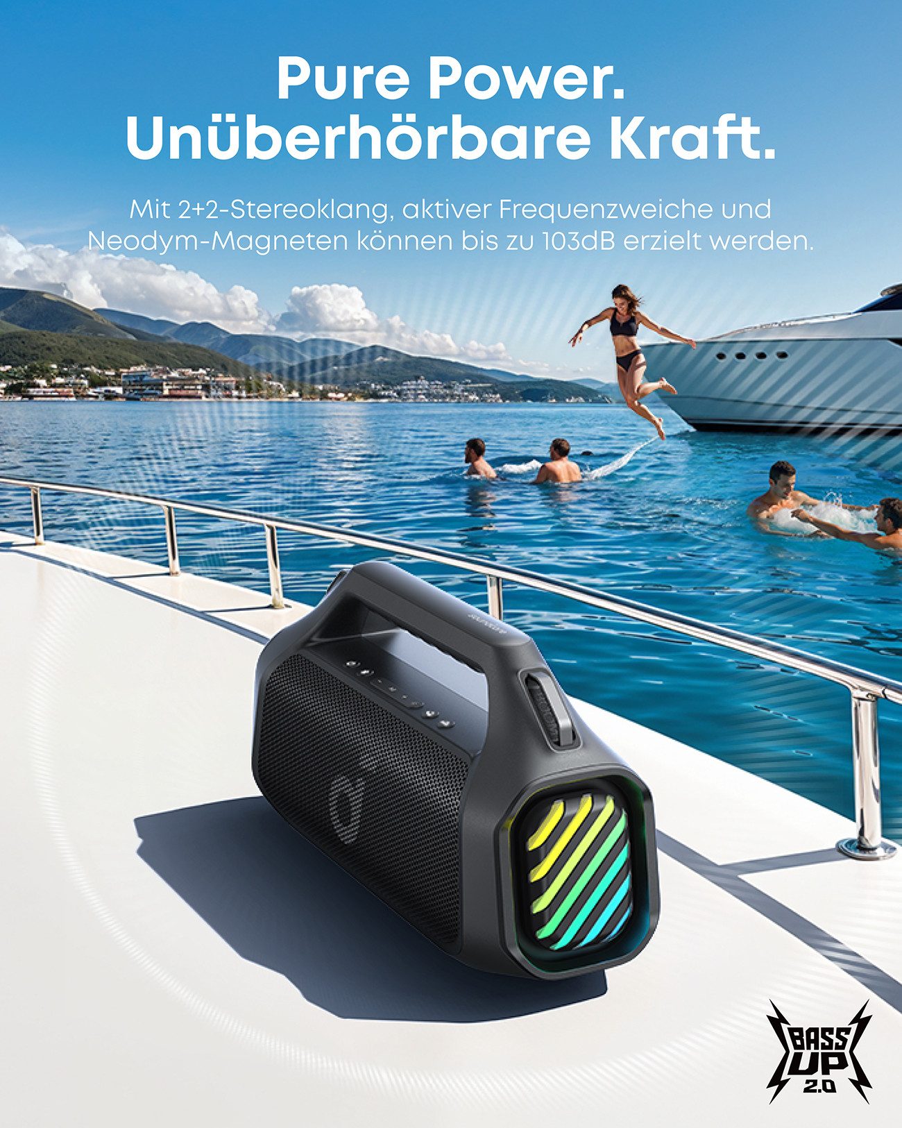 SoundCore Boom 2 Pro Bluetooth-Lautsprecher (Bahnbrechender Bass mit 140 W, 2+2 klarer Stereo-Sound)