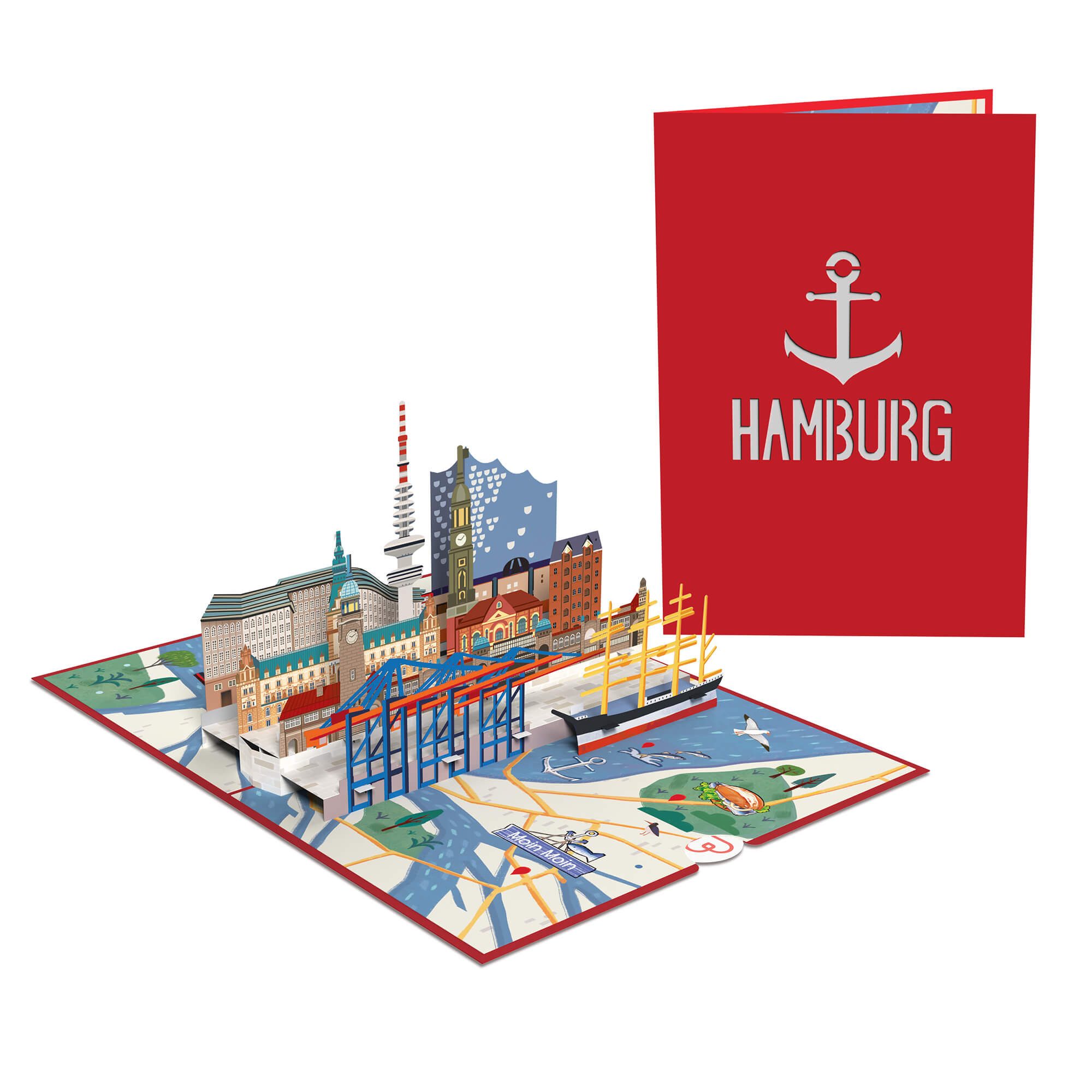 papercrush Geschenkkarte Hamburg Pop-Up Karte, Handgemacht