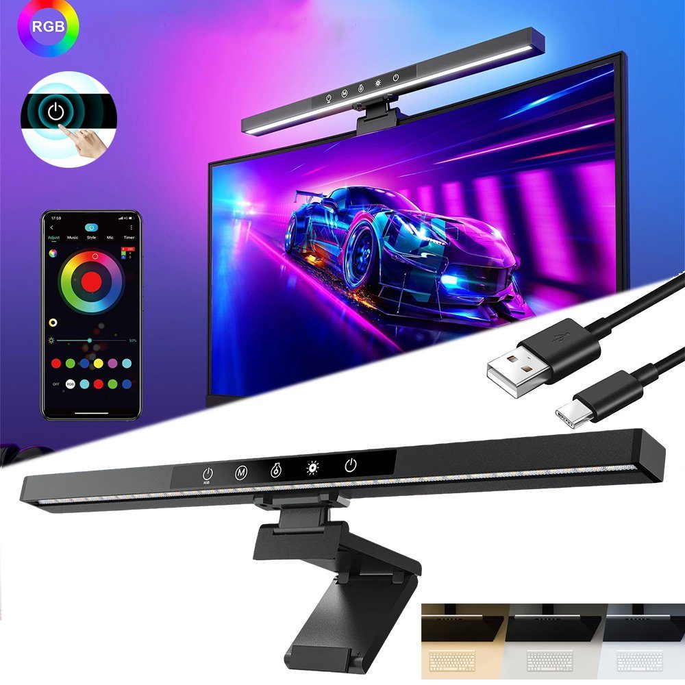 Sunicol LED Lichtleiste RGB Computer Monitor Lampe, Touch Control, USB Bildschirmlampe Dimmbar, Schreibtischlampe mit einstellbarem Farbtemperatur Helligkeit