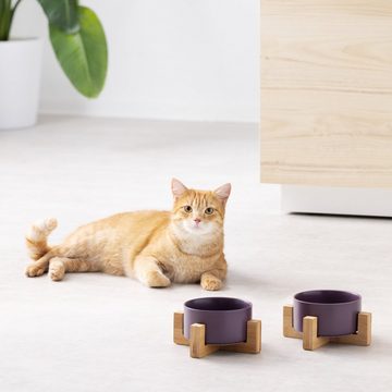 Navaris Napf-Set Futternapf Set Katze mit Bambus Halter - Futterstation