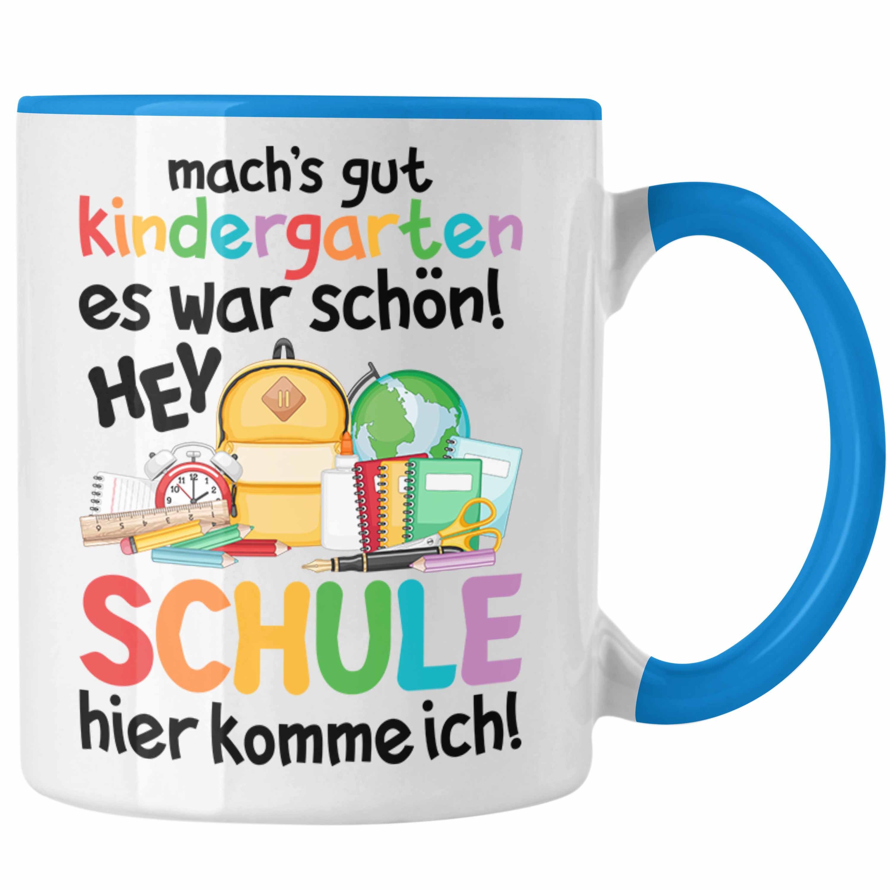 Trendation Tasse Trendation - Schuleinführung Mädchen Junge Erster Schulanfang Tasse Blau Schulkind Einschulung 2022 Schulstart Schultüte Schultag Geschenkidee Geschenk