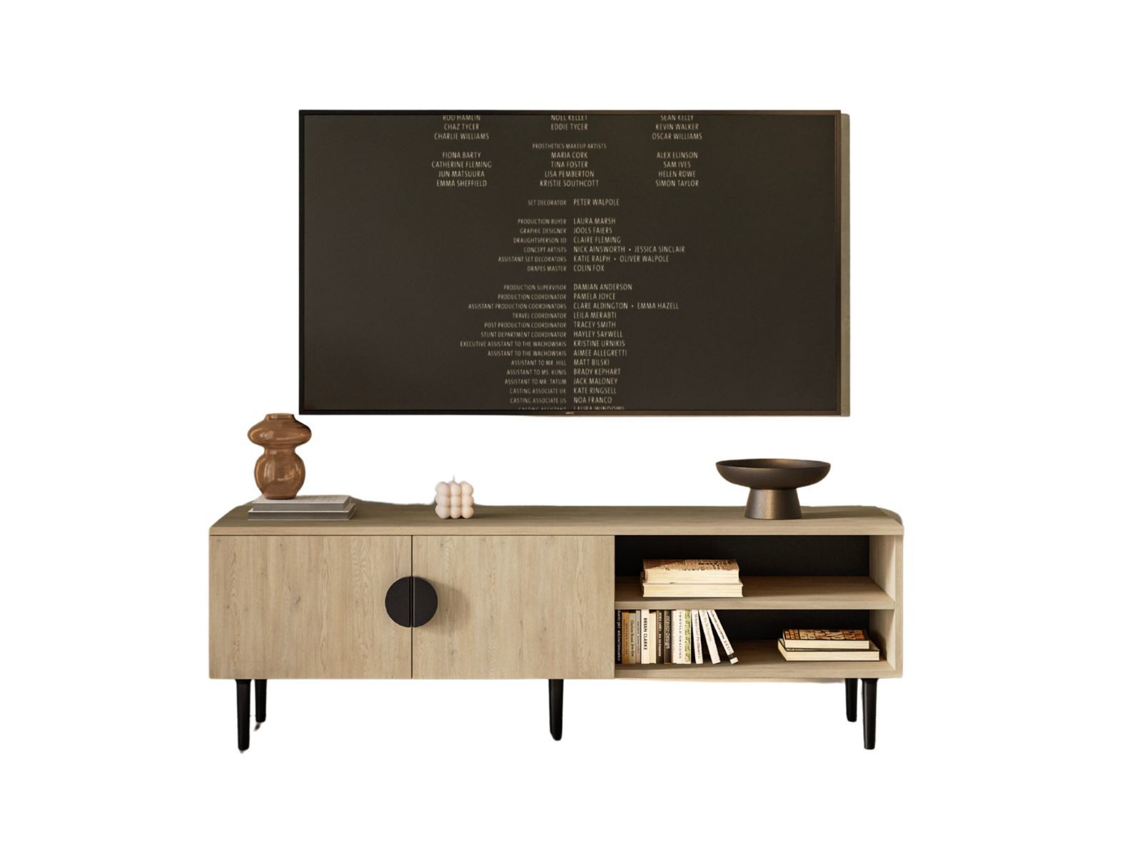 Compleo TV-Schrank 137 cm breit, kleines Wohnzimmer, Eiche cremona, Japandi design OSI