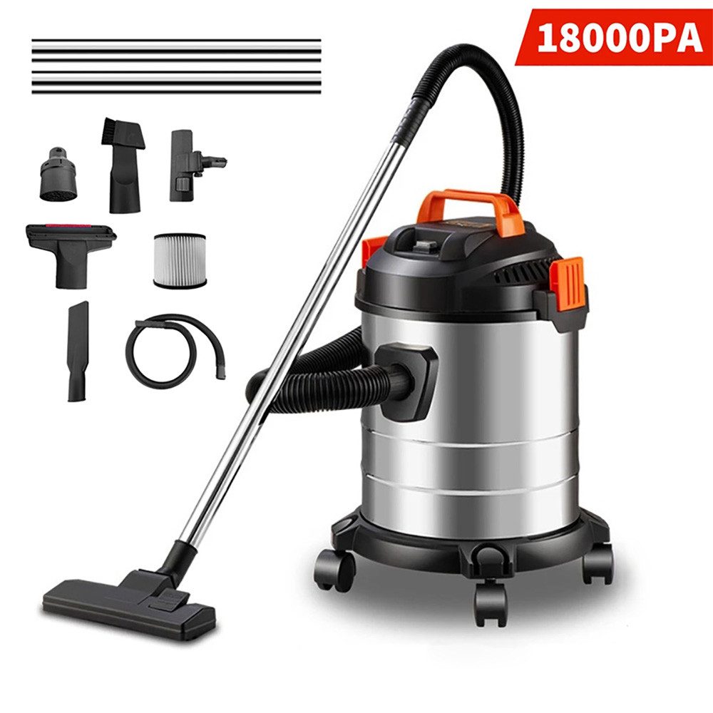 AKKEE Industriesauger 3-in-1 Nass- & Trockensauger Mit 1,5-m-Schlauch und hoher Saugkraft, 2000 W, beutellos, Staubsauger mit 20-Liter-Edelstahlbehälter 18 kPa