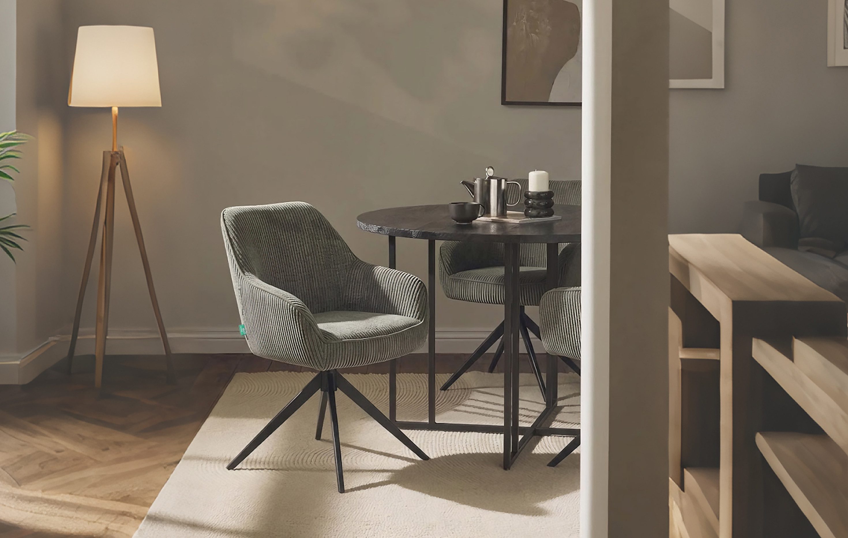 DUBI Möbel Polsterstuhl Mika-Kian, Federkern, pulverbeschichtet, 360° drehbar im 2er-Set