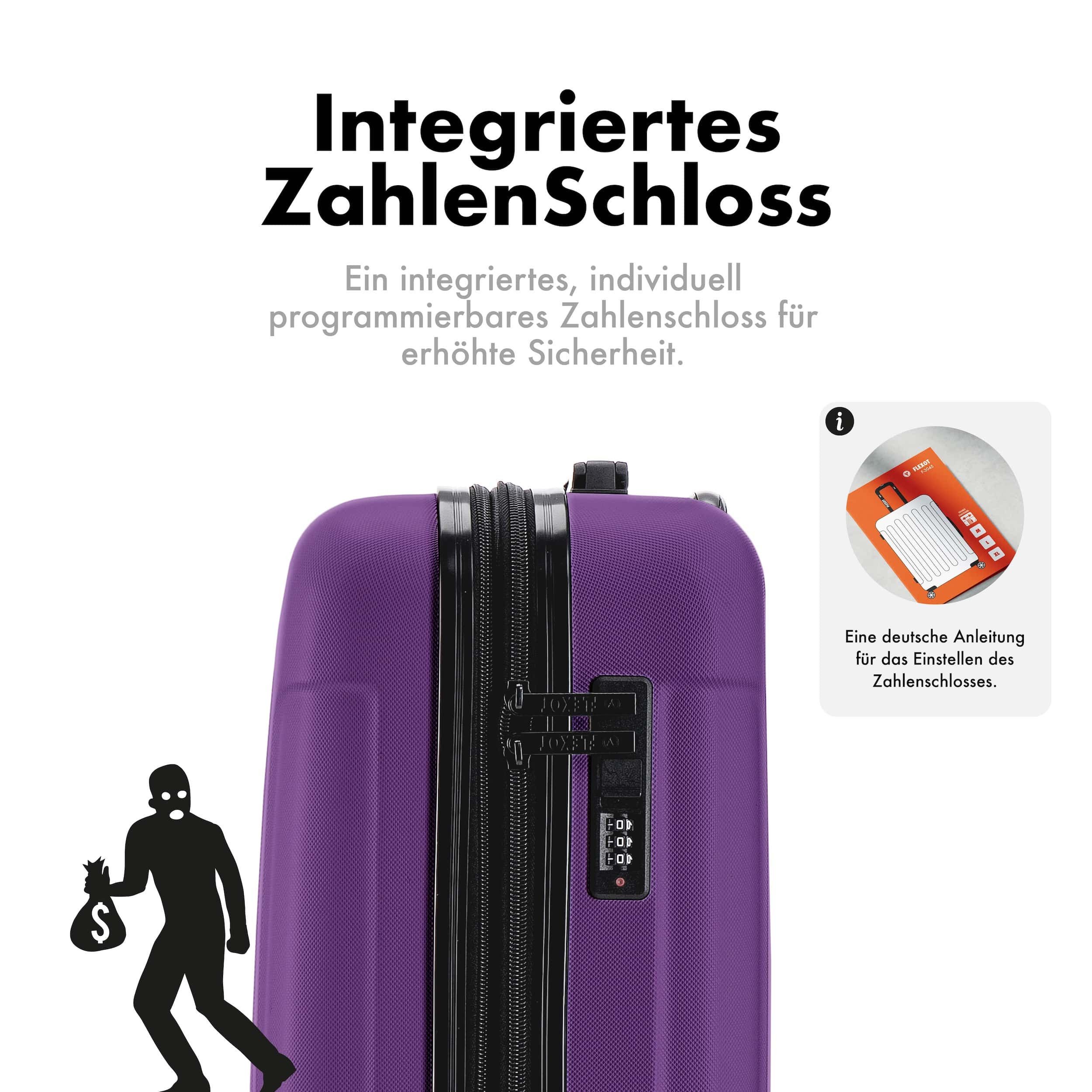 Flexot Hartschalen-Trolley F-3045 (Gr. M, L, XL) – Kofferset – ABS-Hartschale, 4 Rollen, Robuster und moderner Koffer mit vier 360° Rollen und Zahlenschloss – Bild 5 von 5