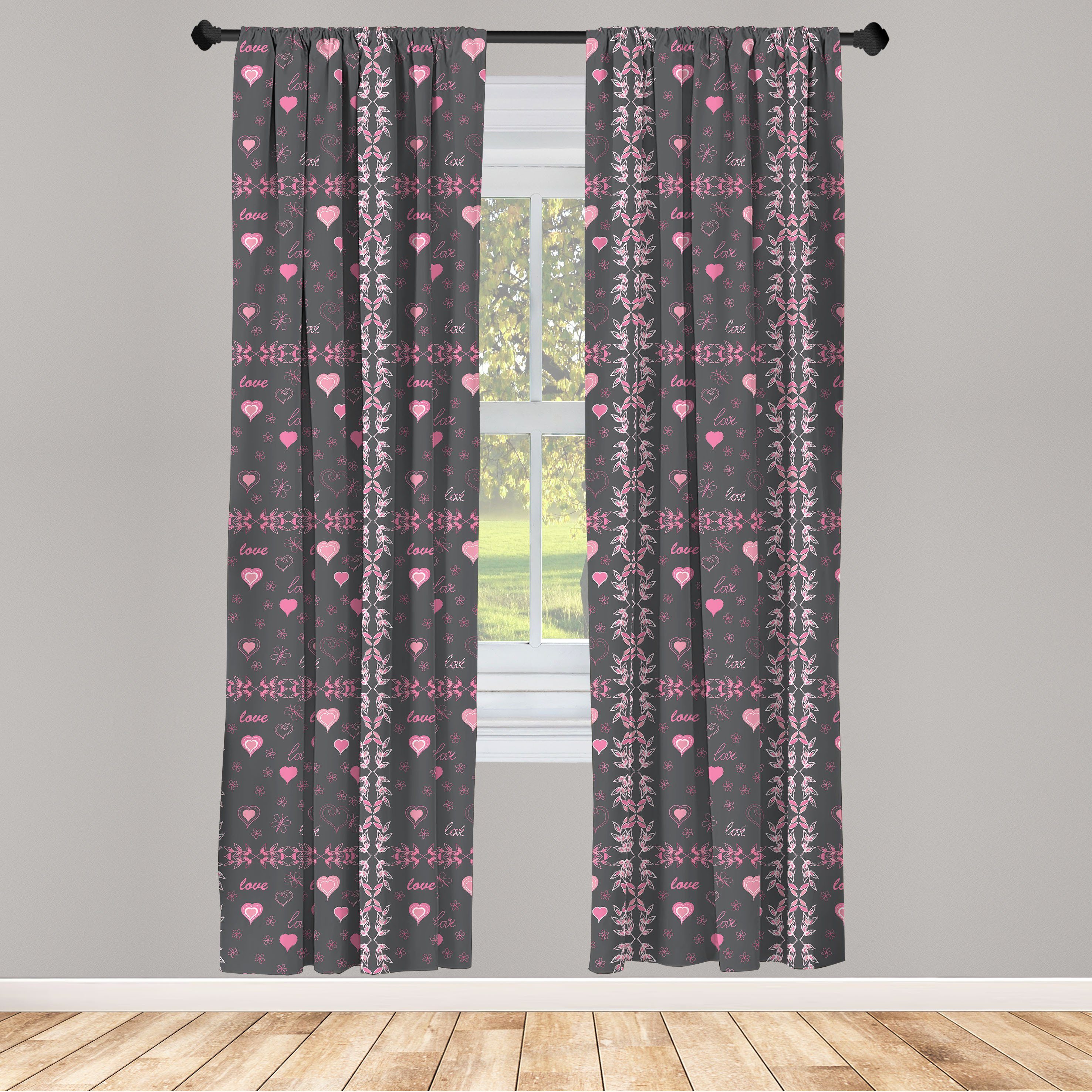 Gardine Vorhang für Wohnzimmer Schlafzimmer Dekor, Abakuhaus, Microfaser, Rosa und Grau Liebe-Frühlings-Flora