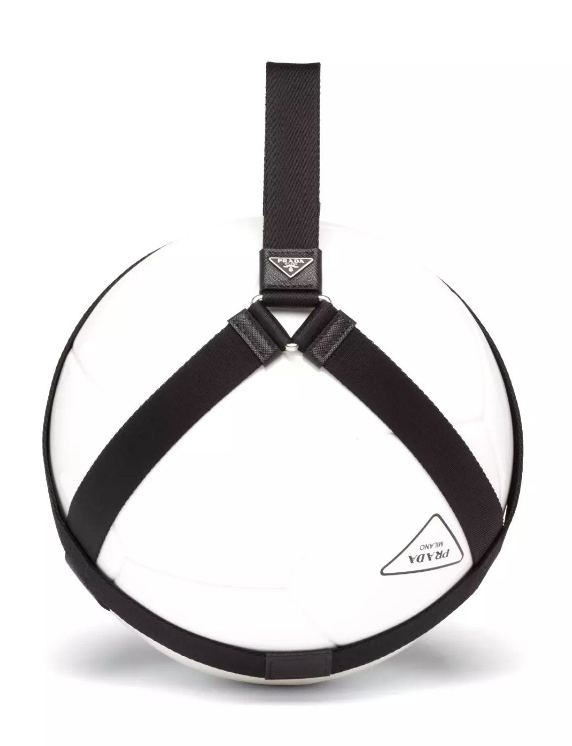 PRADA Fußball Fußball mit Trageriemen Collector's item Statement Sammelstück, Abnehmbare Trageriemen aus Nylon mit Saffiano-Lederbesatz