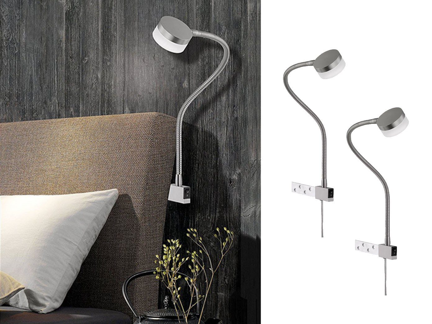 FISCHER & HONSEL LED Wandleuchte, Warmweiß, & fest Bett-Leuchten Sofa Kopfteil für Bett 2er LED integriert, SET Schwanenhals-Lampen