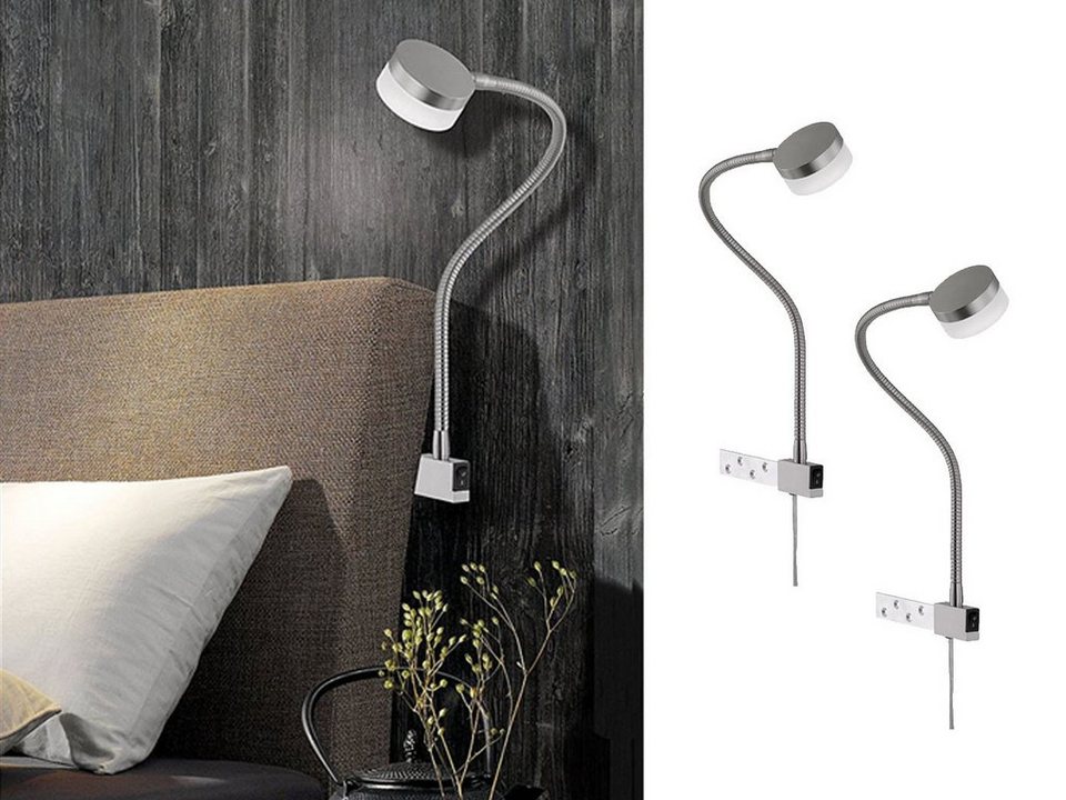 FISCHER & HONSEL LED Wandleuchte, LED fest integriert, Warmweiß, 2er SET  Bett-Leuchten Schwanenhals-Lampen für Sofa & Kopfteil Bett